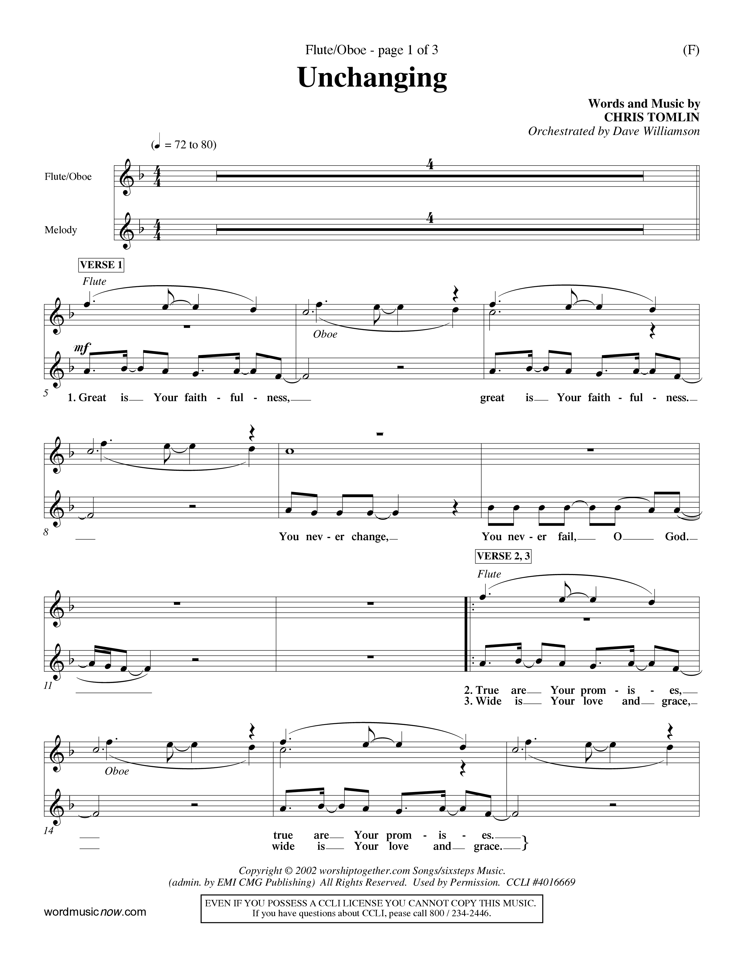 Unchanging (Choral Anthem SATB) Flute/Oboe (Word Music Choral / Orch. Dave Williamson)