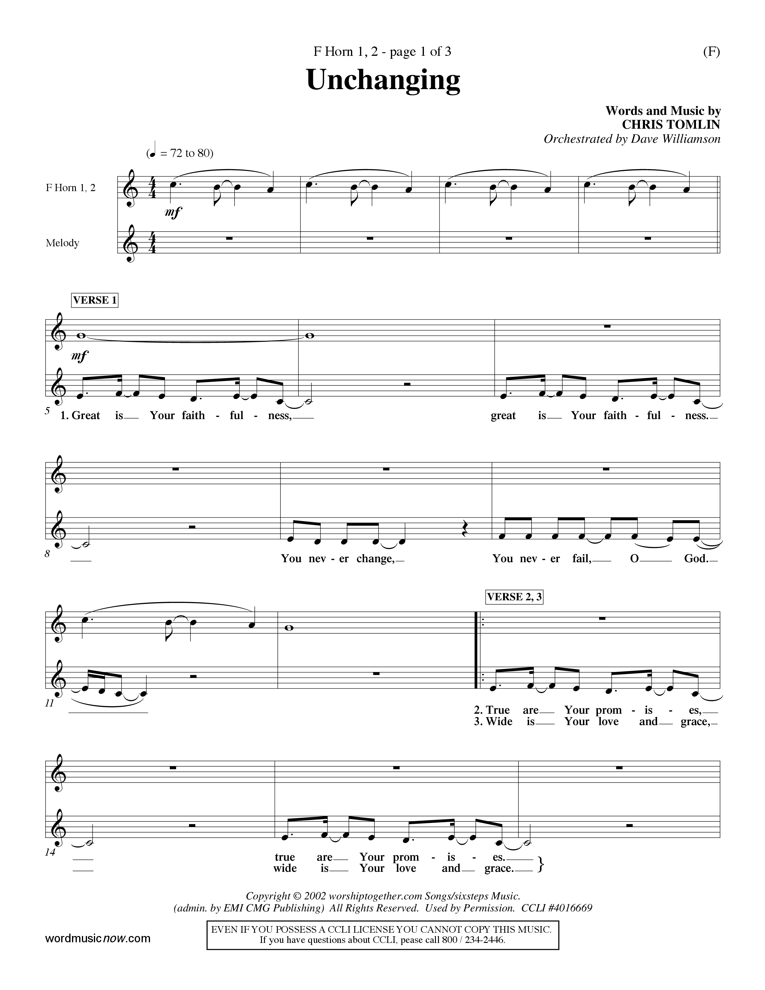 Unchanging (Choral Anthem SATB) French Horn (Word Music Choral / Orch. Dave Williamson)