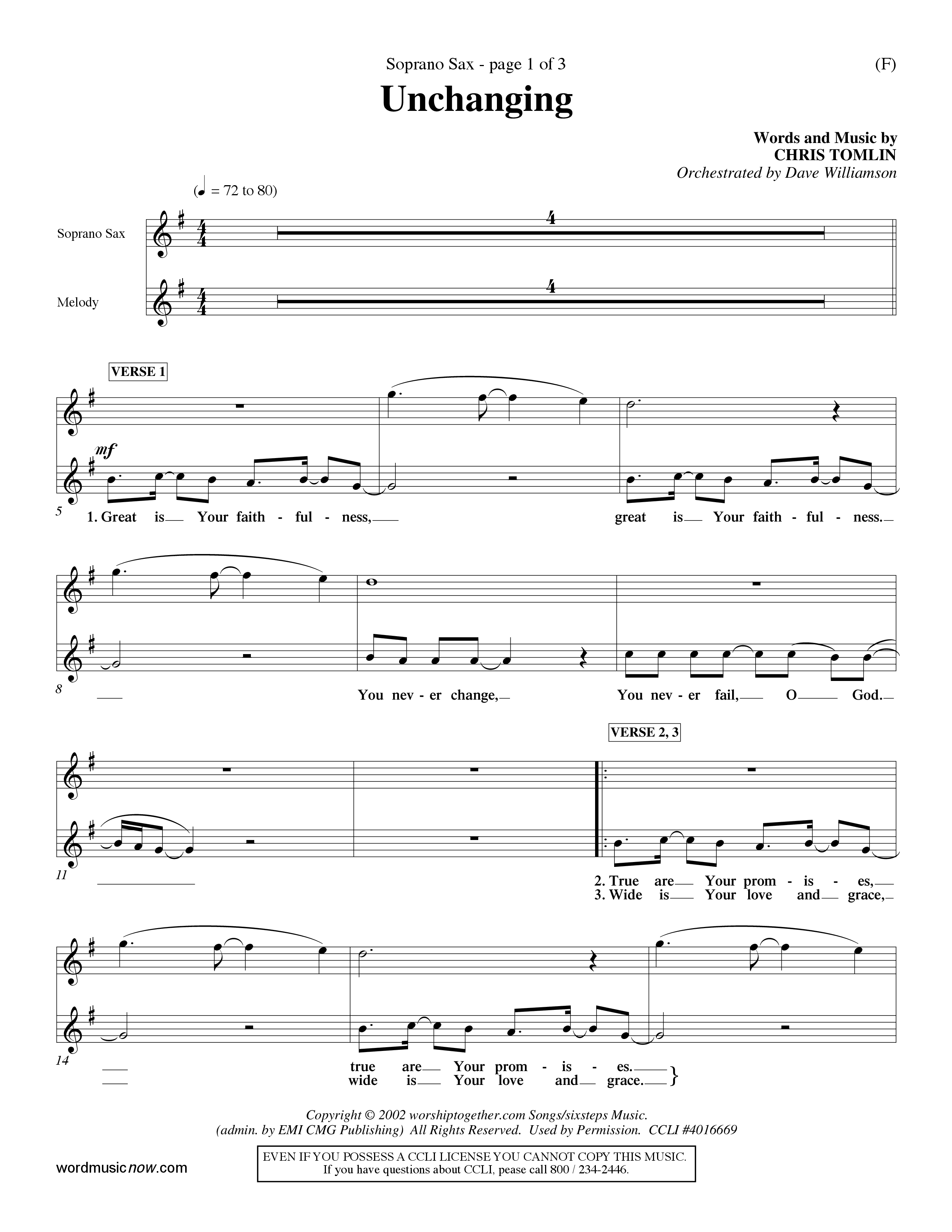 Unchanging (Choral Anthem SATB) Saxophone (Word Music Choral / Orch. Dave Williamson)