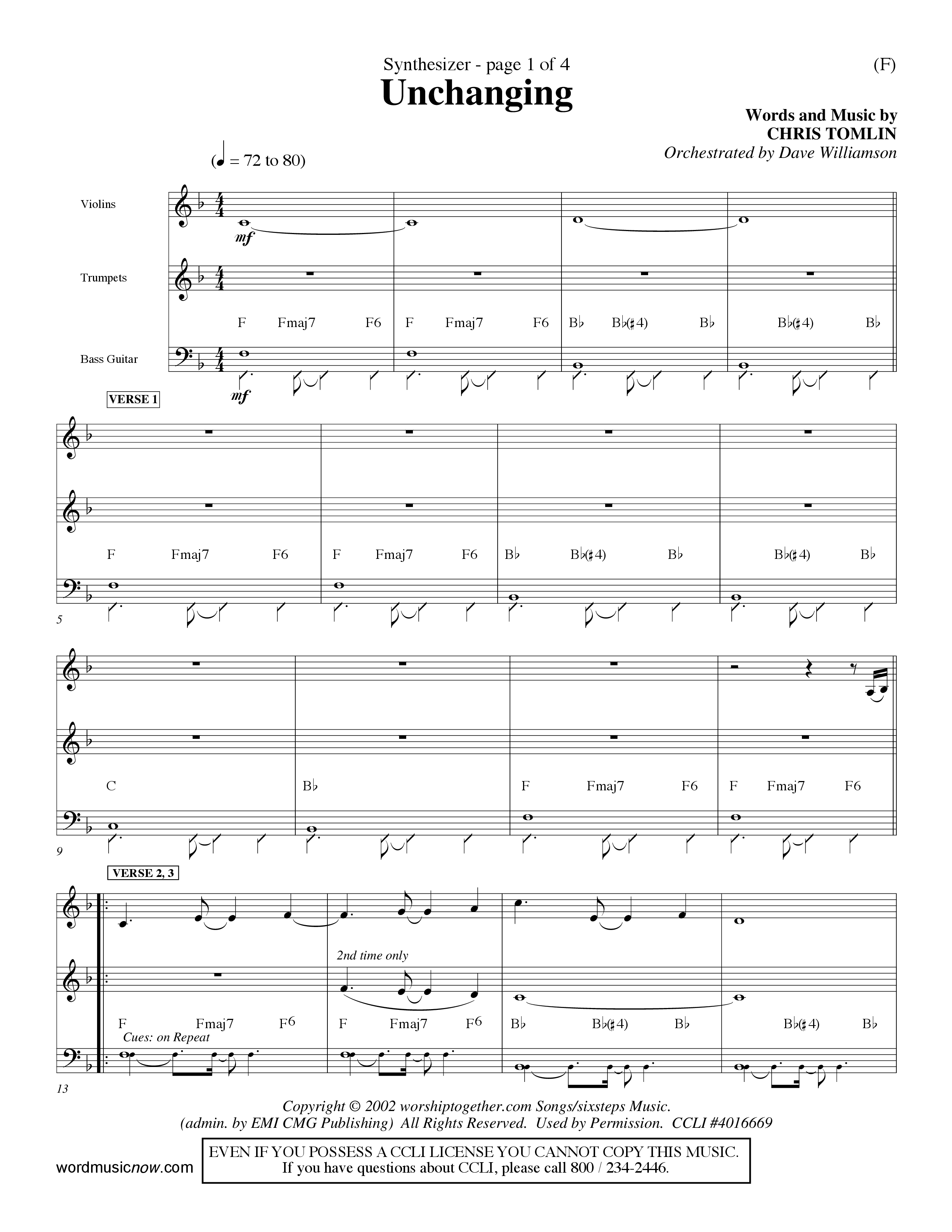 Unchanging (Choral Anthem SATB) Synth (Word Music Choral / Orch. Dave Williamson)