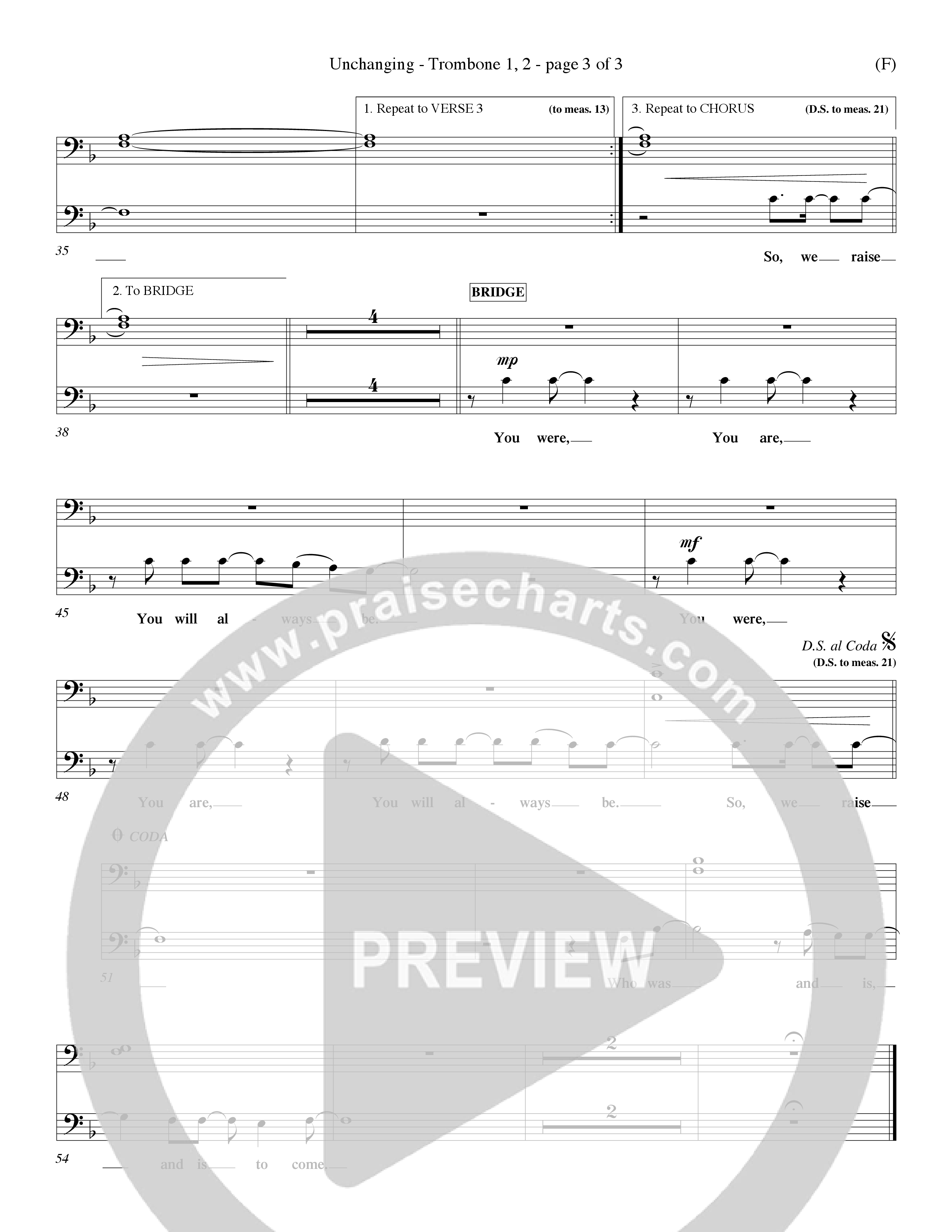 Unchanging (Choral Anthem SATB) Trombone 1/2 (Word Music Choral / Orch. Dave Williamson)