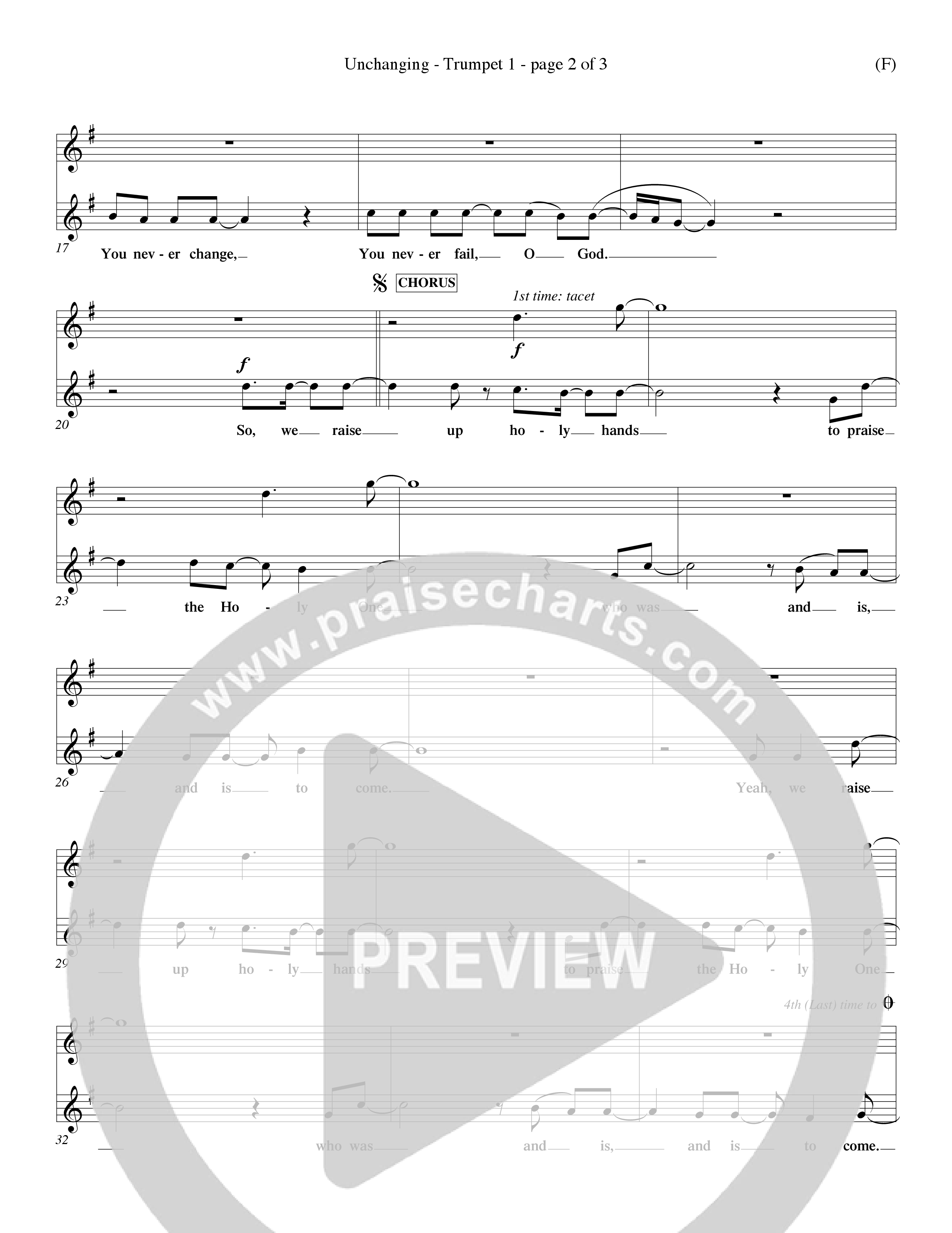 Unchanging (Choral Anthem SATB) Trumpet 1 (Word Music Choral / Orch. Dave Williamson)