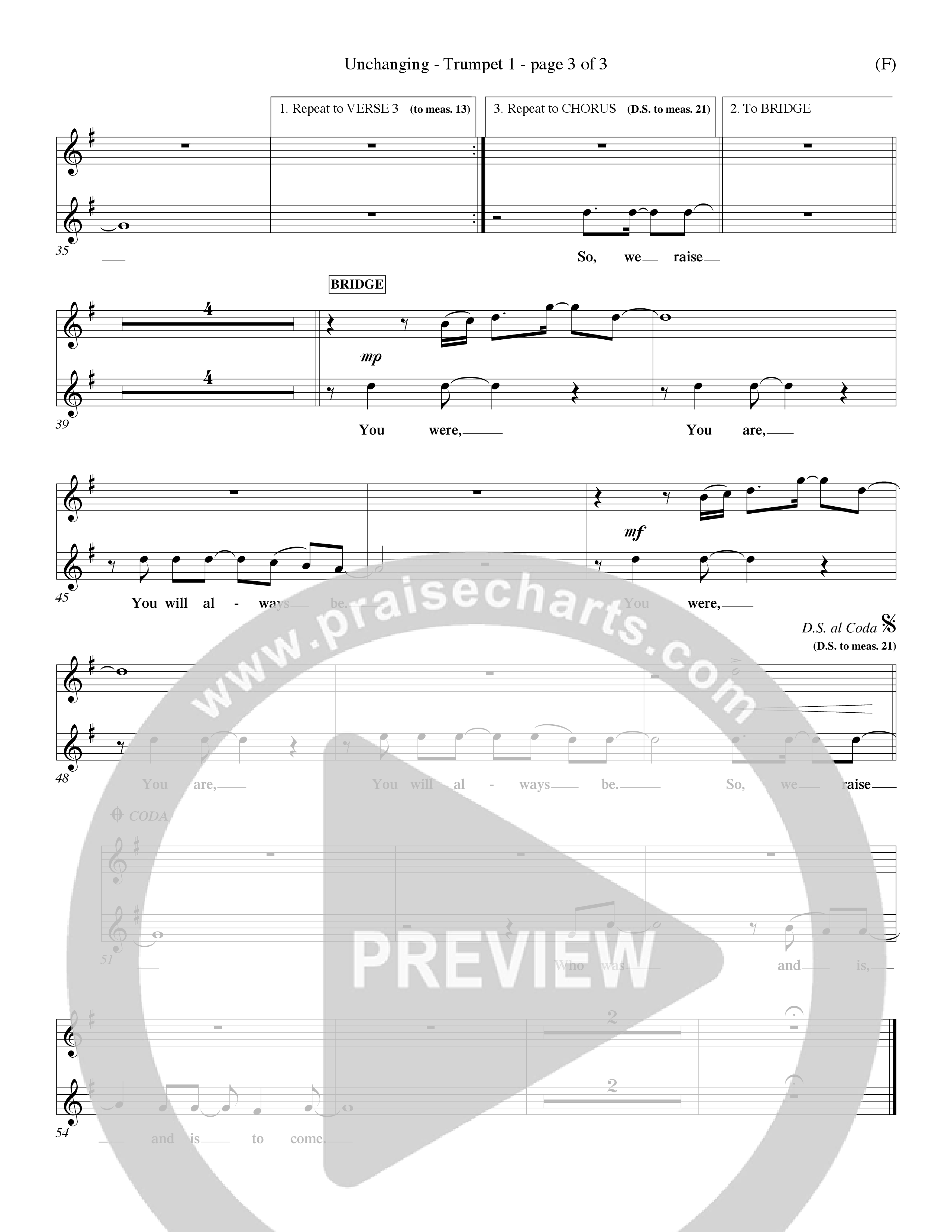 Unchanging (Choral Anthem SATB) Trumpet 1 (Word Music Choral / Orch. Dave Williamson)