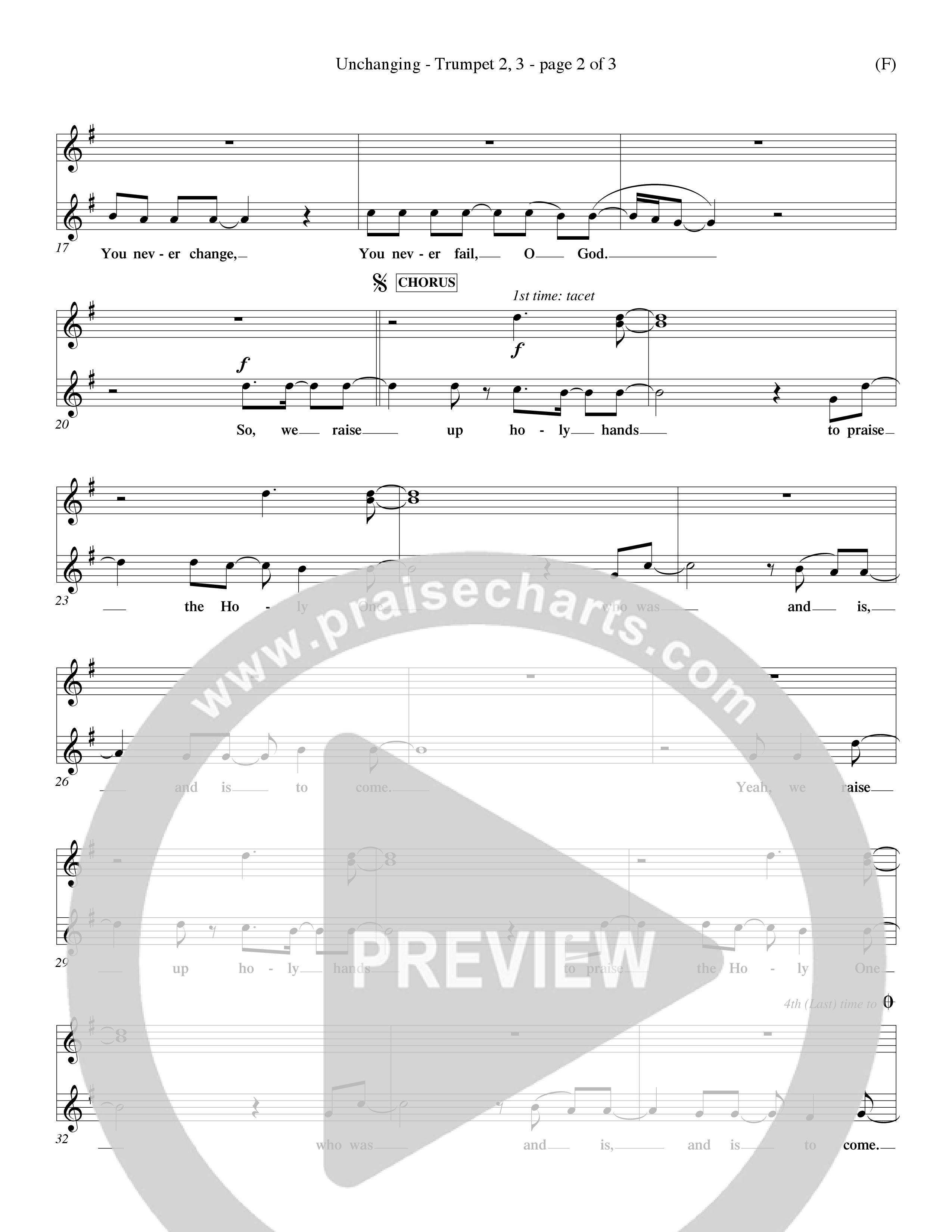 Unchanging (Choral Anthem SATB) Trumpet 2/3 (Word Music Choral / Orch. Dave Williamson)