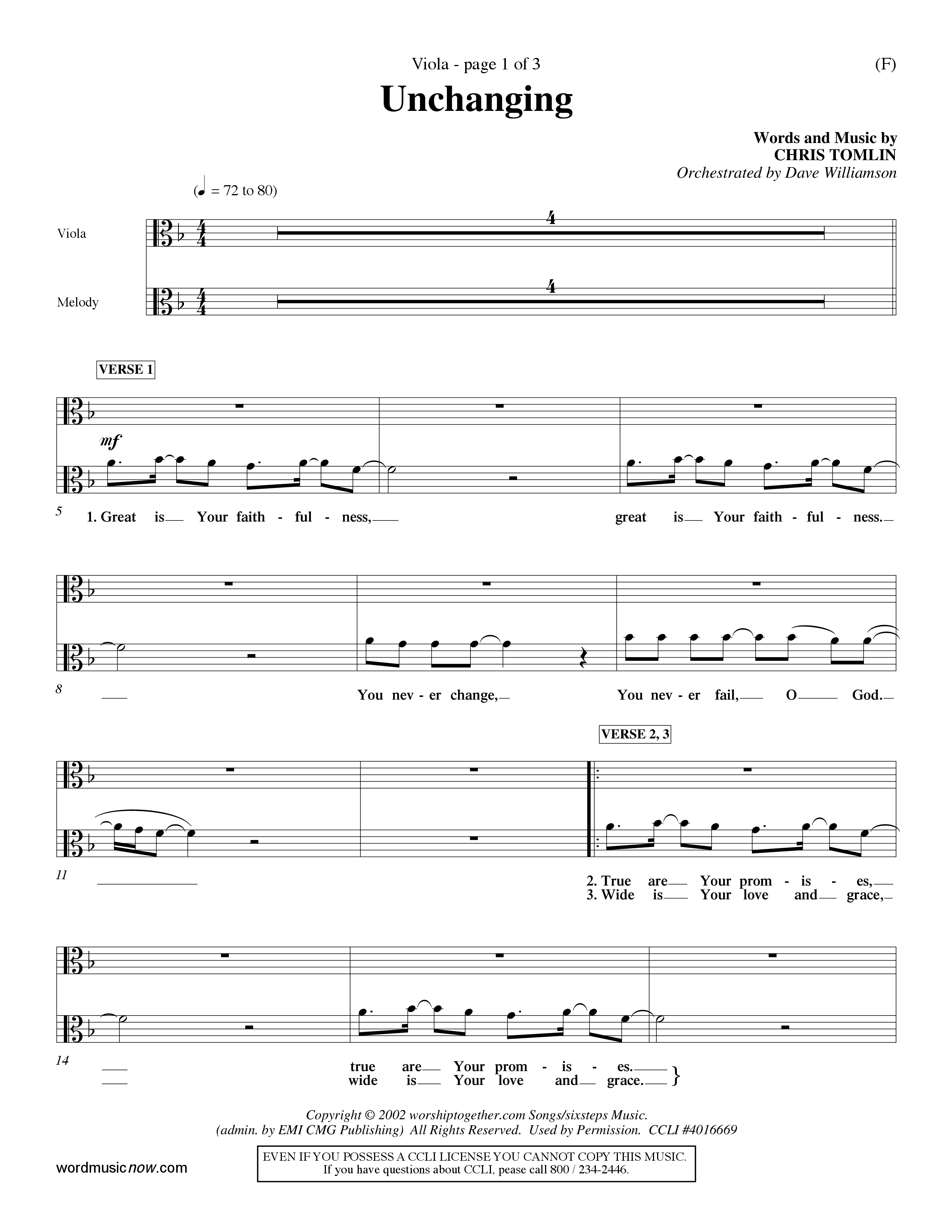 Unchanging (Choral Anthem SATB) Viola (Word Music Choral / Orch. Dave Williamson)