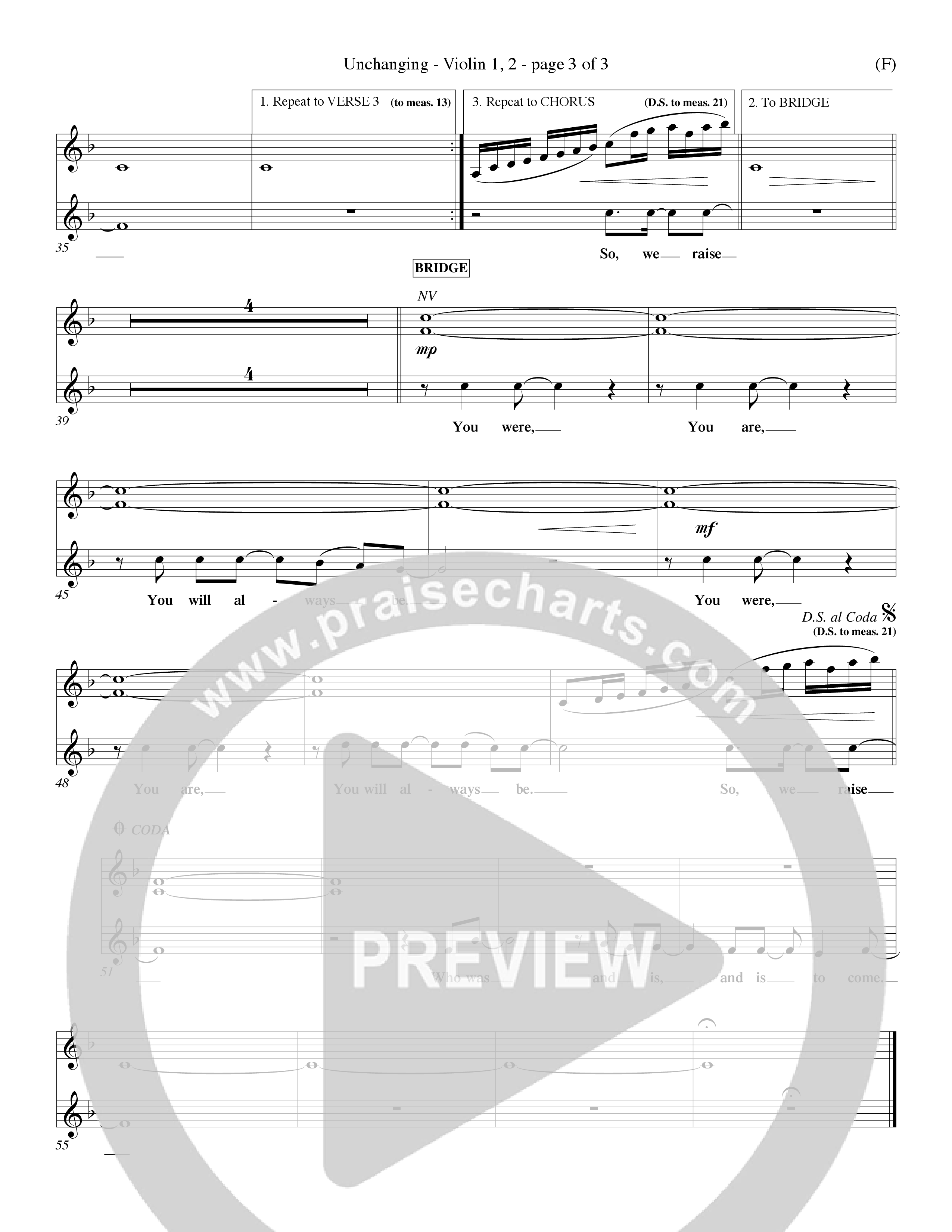 Unchanging (Choral Anthem SATB) Violin 1/2 (Word Music Choral / Orch. Dave Williamson)