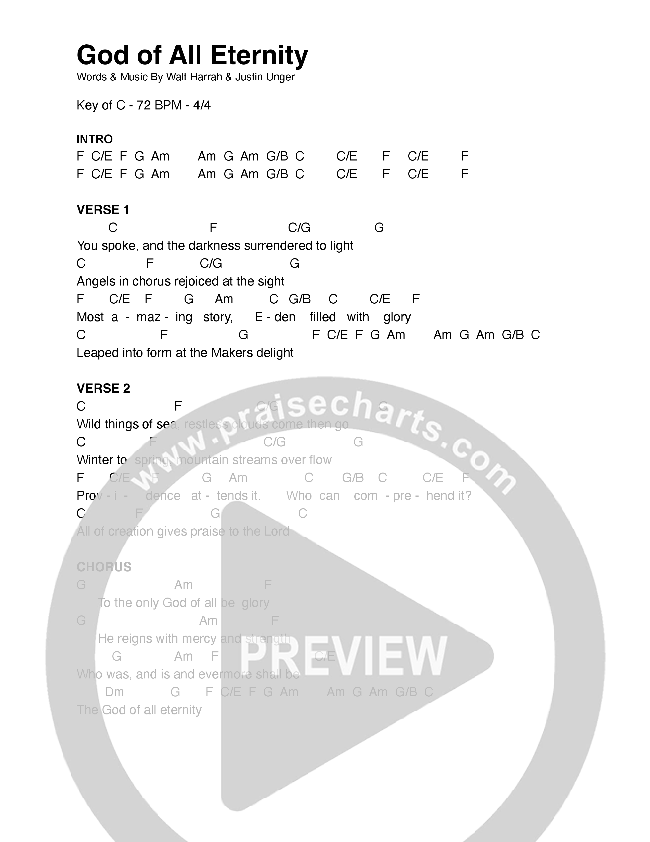 God Of All Eternity Chord Chart (Justin Unger)