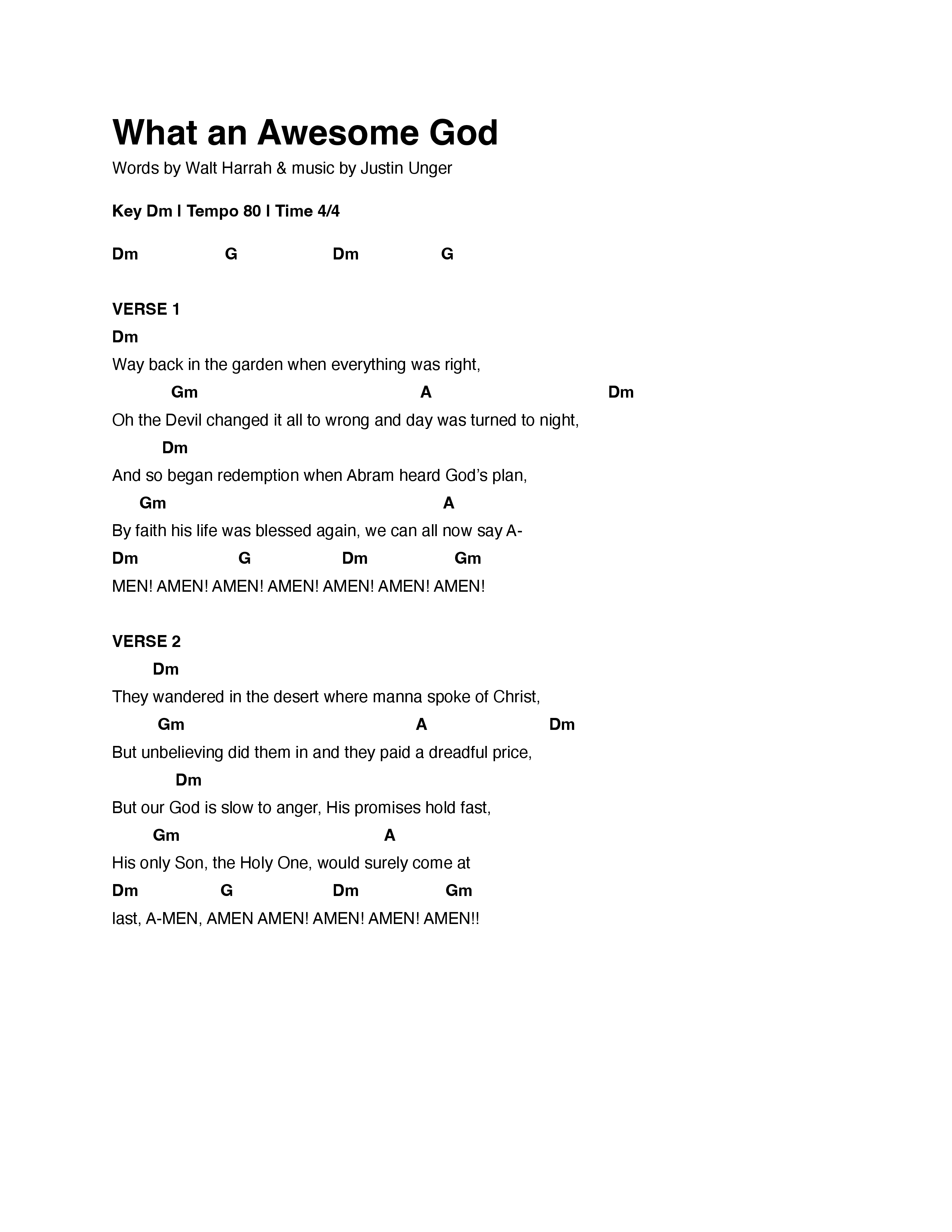 What An Awesome God Chord Chart (Justin Unger)
