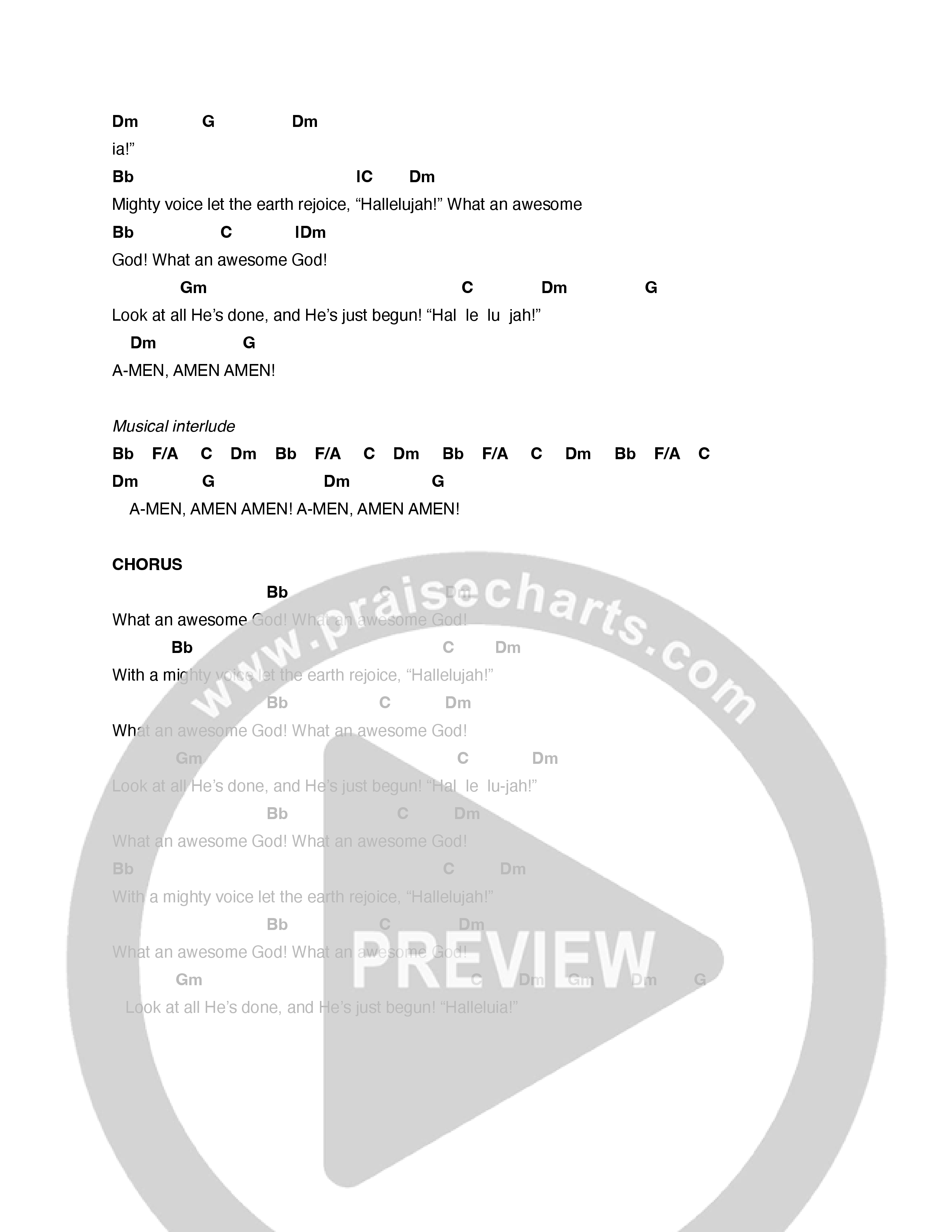 What An Awesome God Chord Chart (Justin Unger)