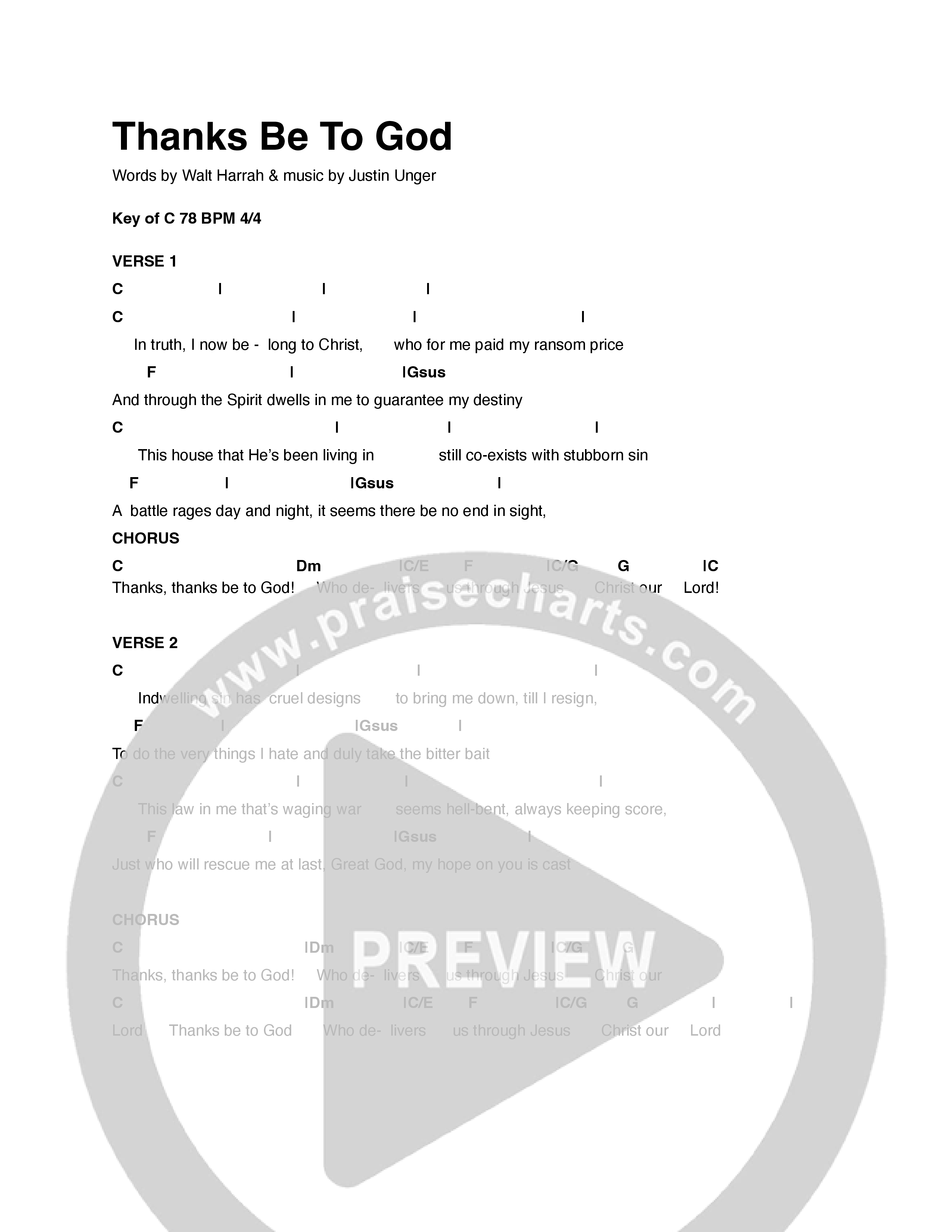 Thanks Be To God Chord Chart (Justin Unger)