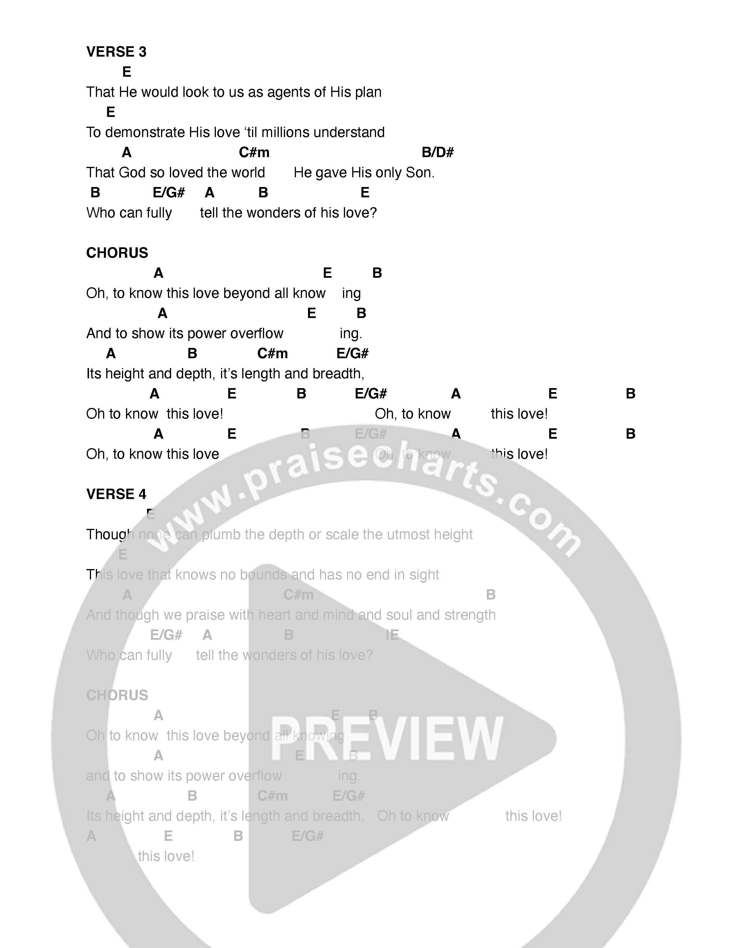 Love Beyond All Knowing Chord Chart (Justin Unger)