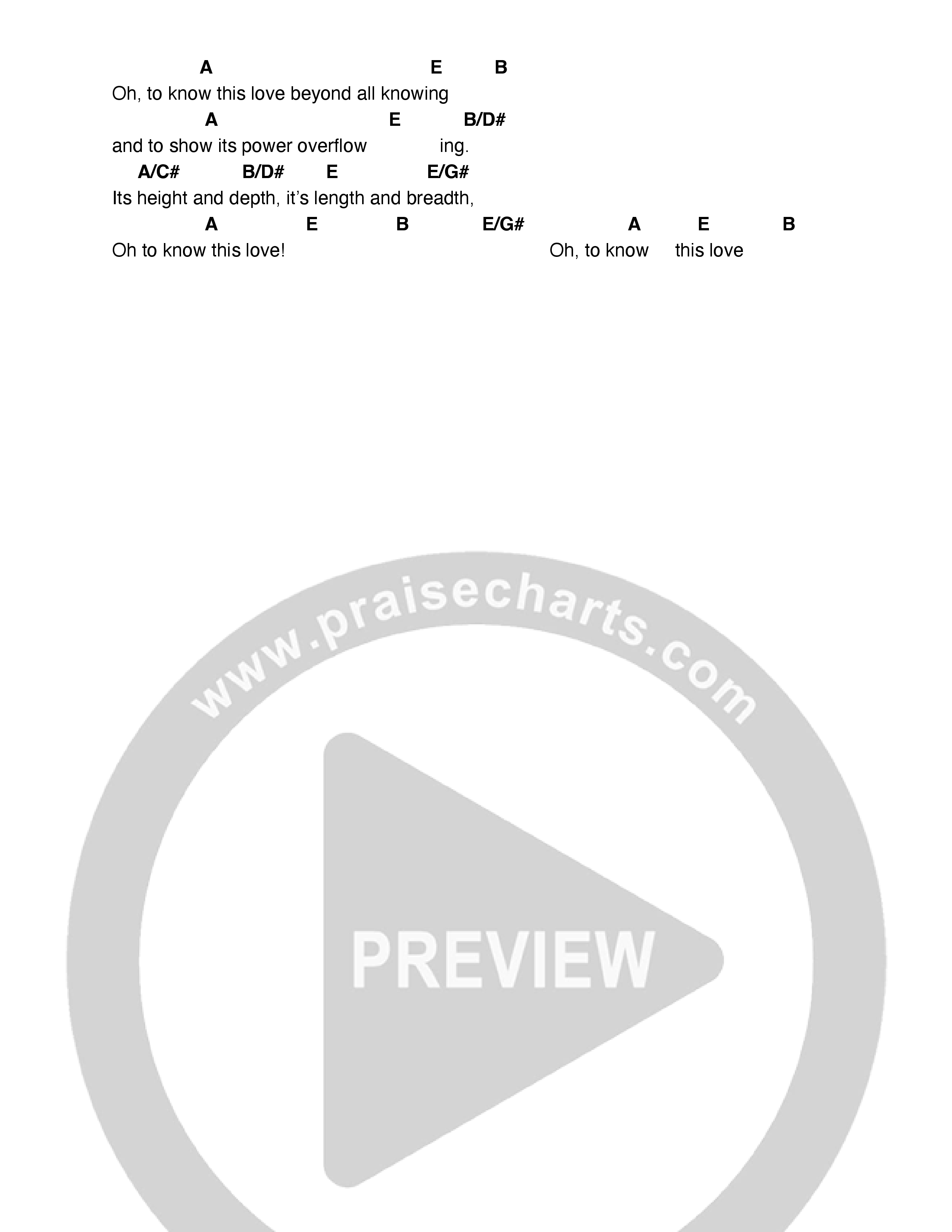 Love Beyond All Knowing Chord Chart (Justin Unger)
