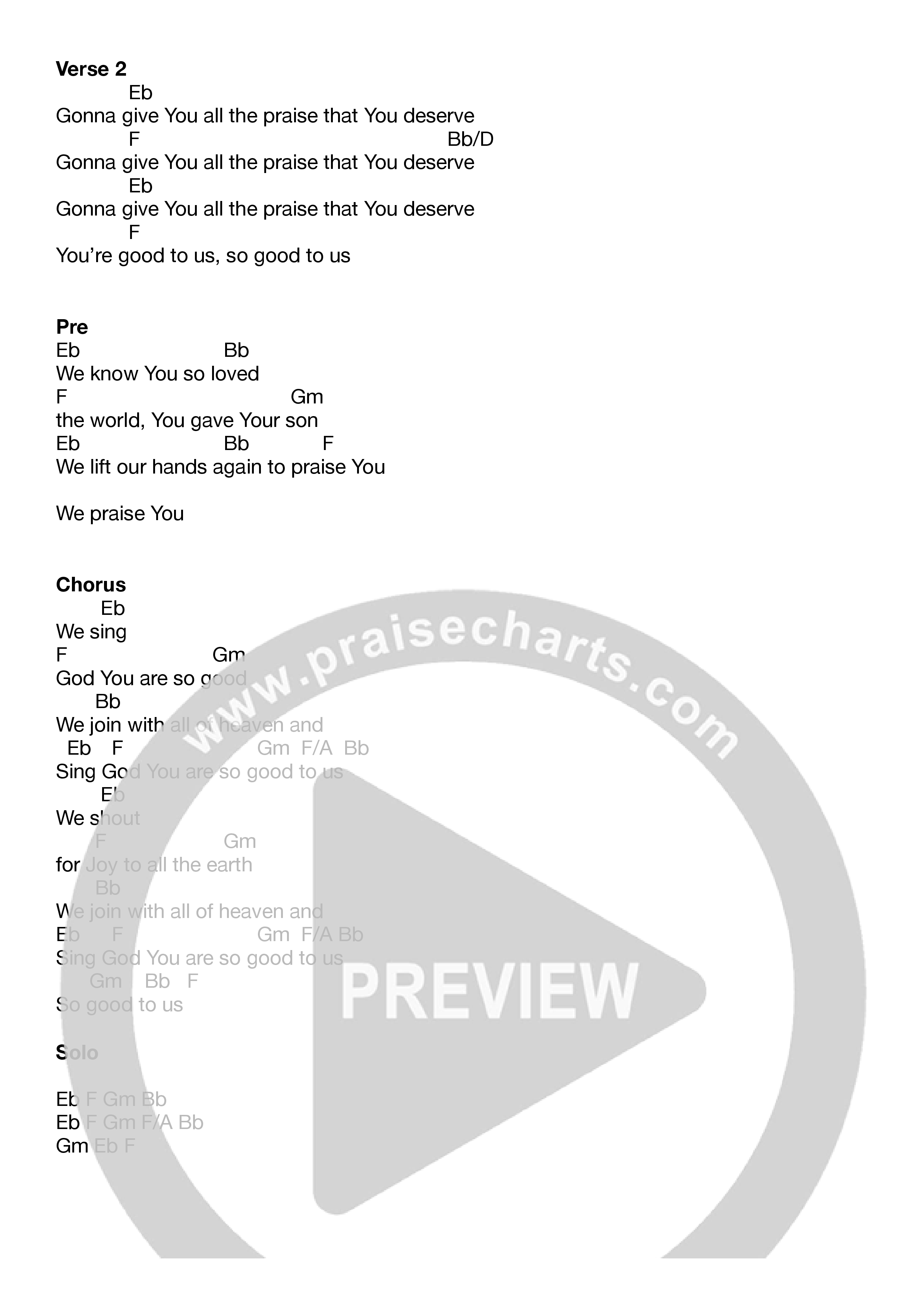 So Good Chord Chart (New Wine Worship)