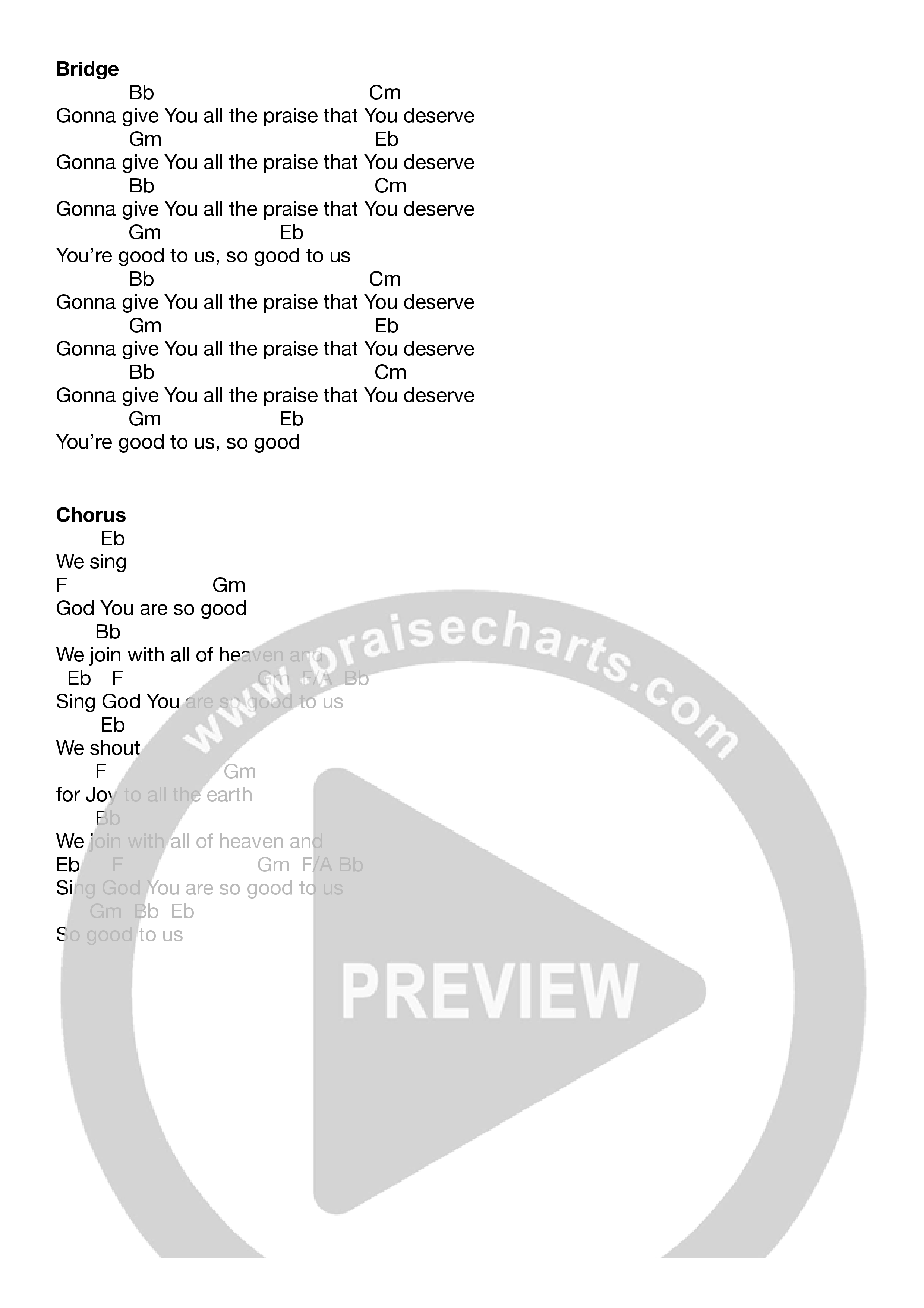 So Good Chord Chart (New Wine Worship)