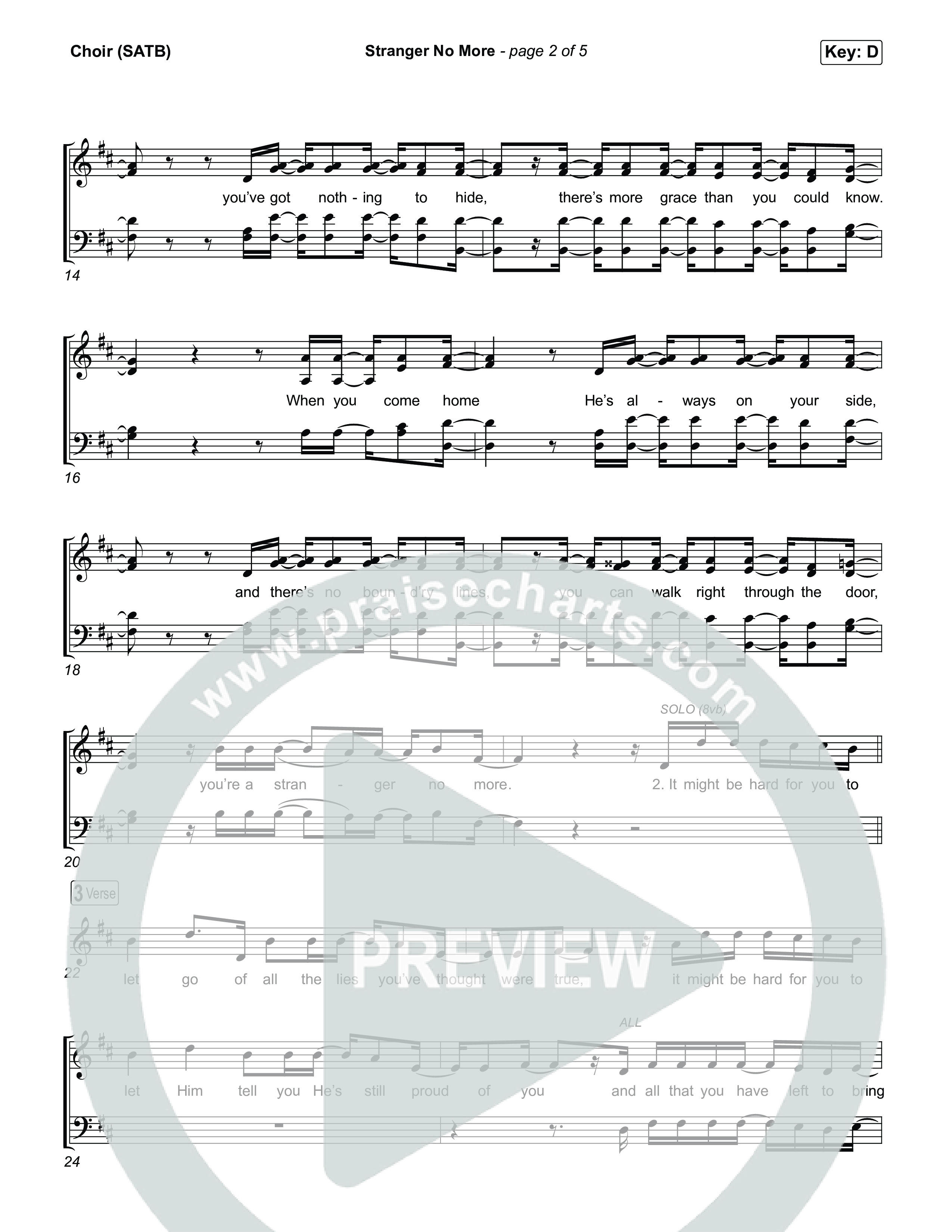Stranger No More Choir Sheet (SATB) (Big Daddy Weave / Zach Williams)