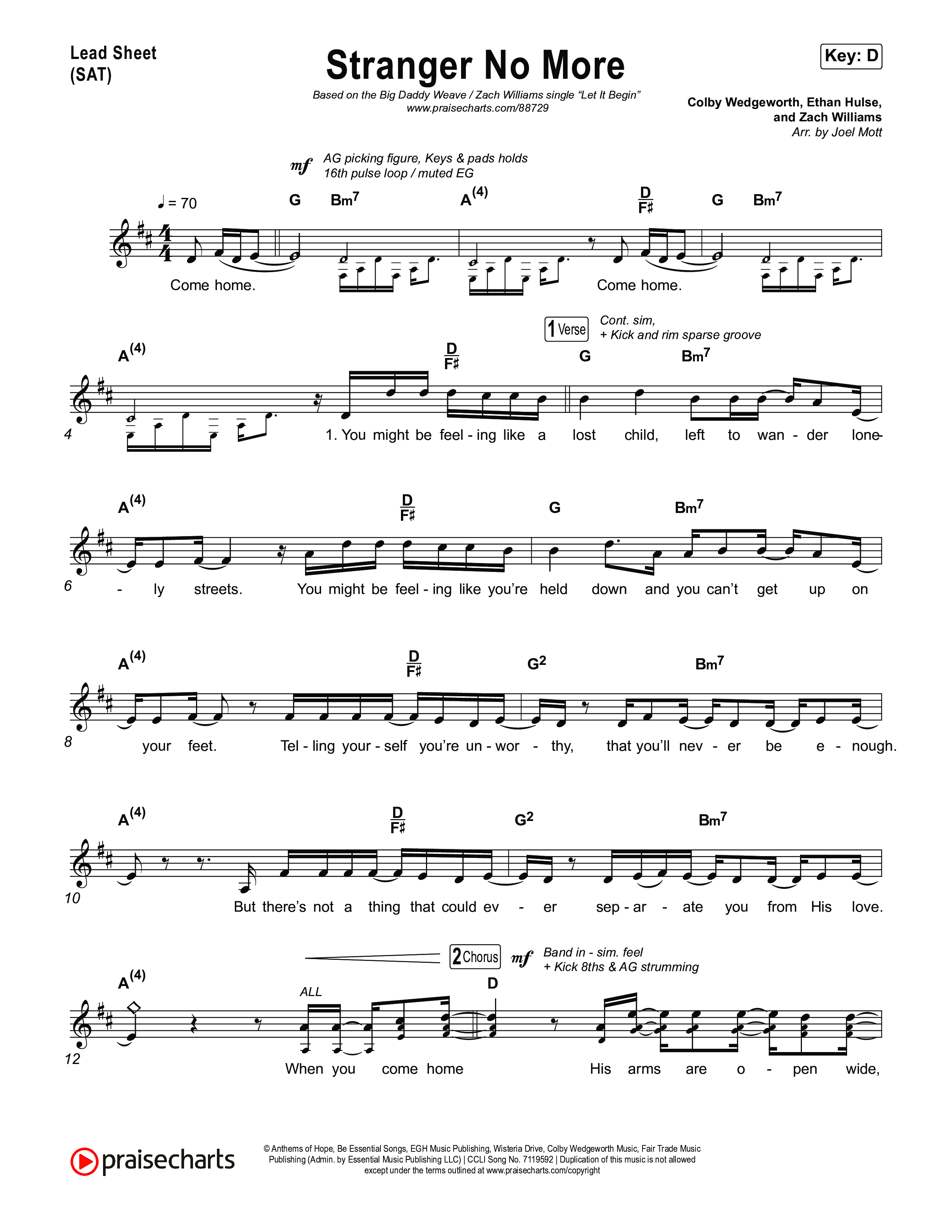 Stranger No More Lead Sheet (SAT) (Big Daddy Weave / Zach Williams)