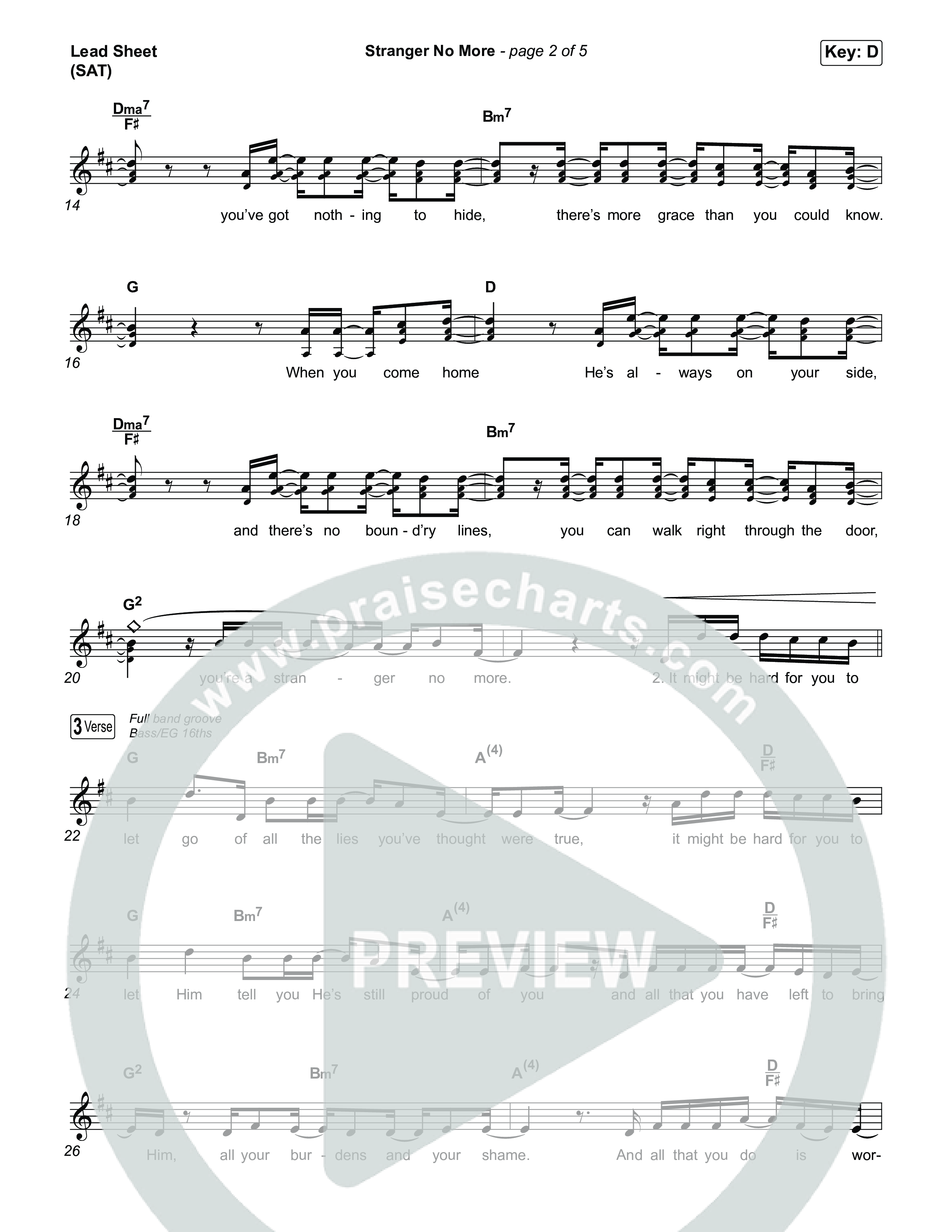 Stranger No More Lead Sheet (SAT) (Big Daddy Weave / Zach Williams)