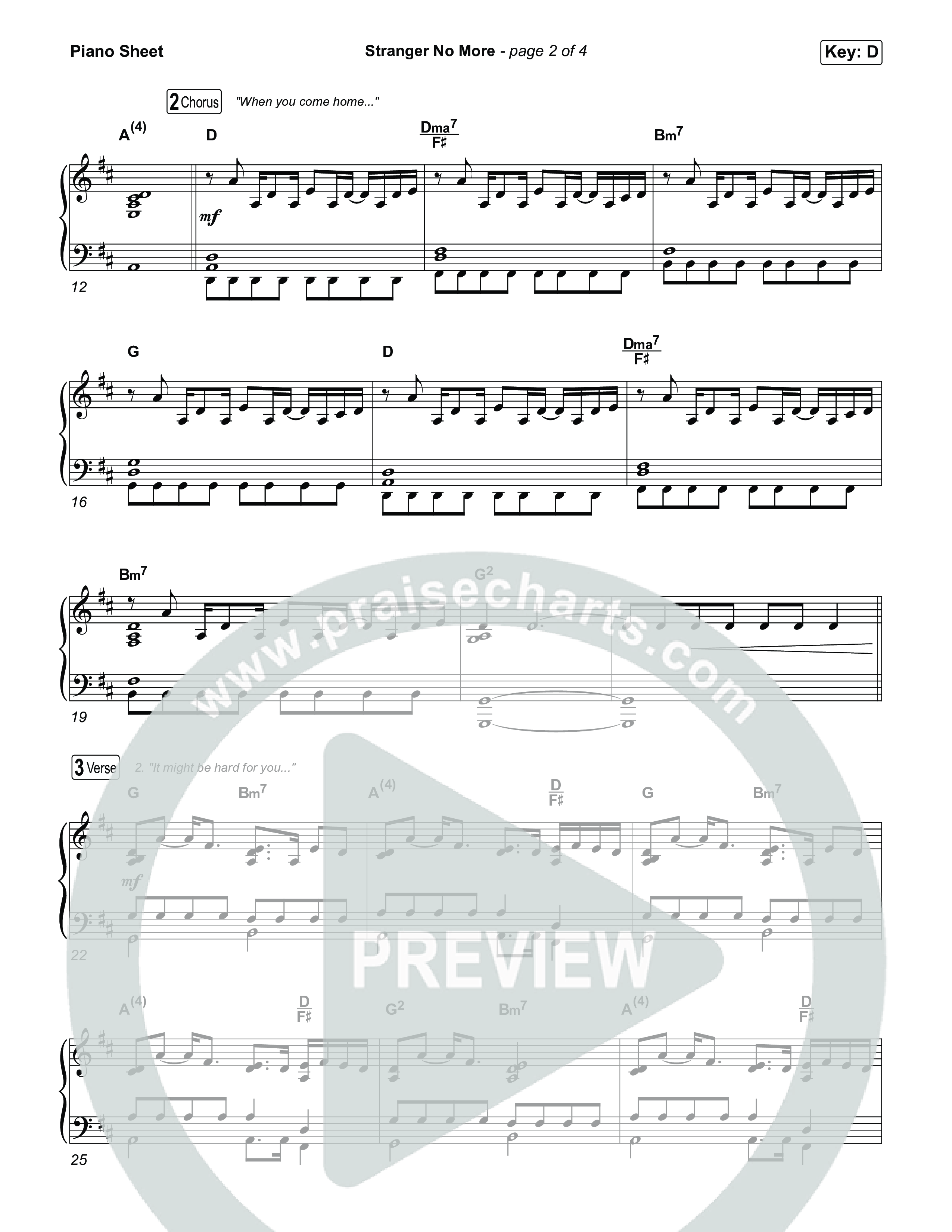 Stranger No More Piano Sheet (Big Daddy Weave / Zach Williams)