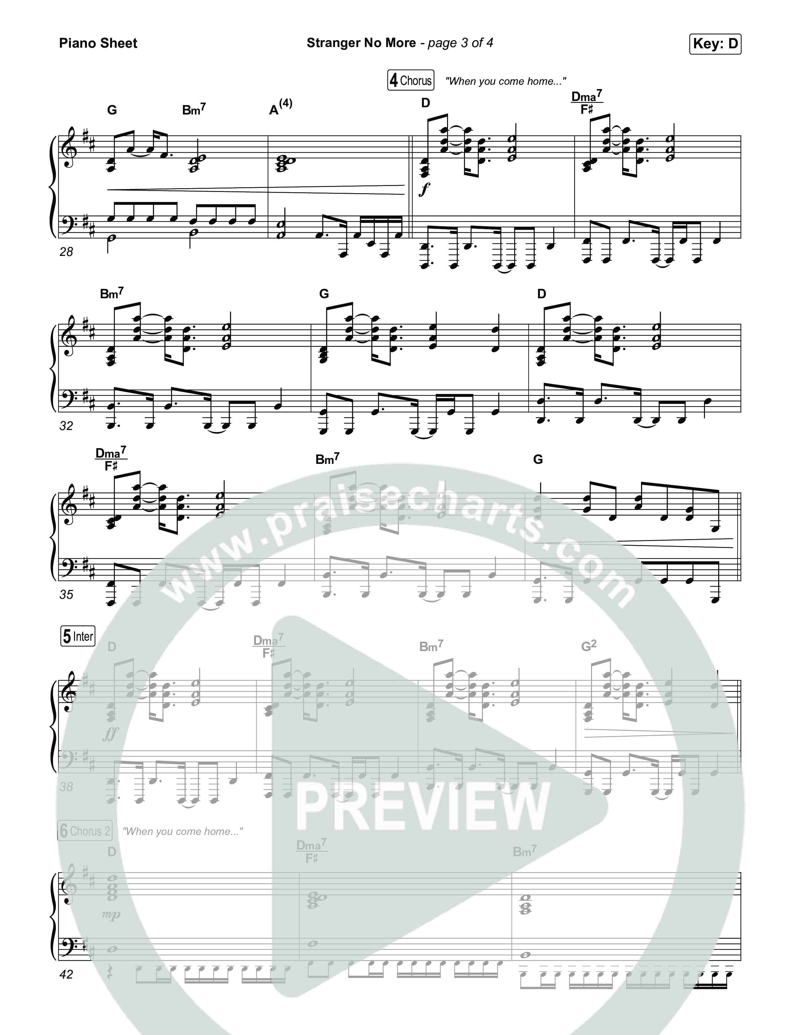 Stranger No More Piano Sheet (Big Daddy Weave / Zach Williams)