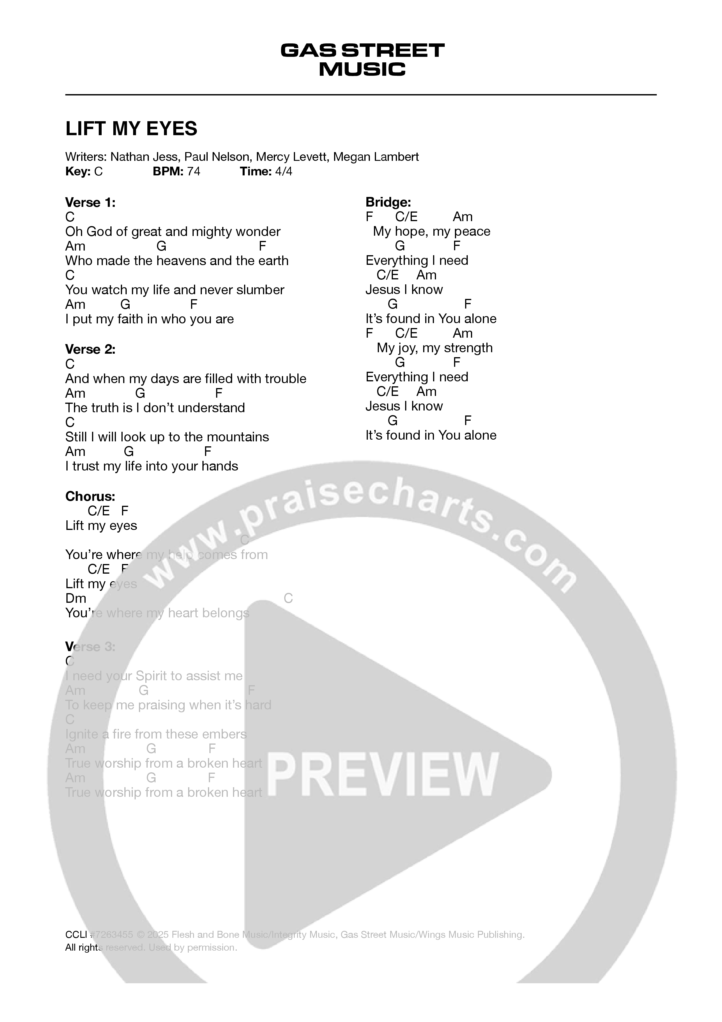 Lift My Eyes (Live) Chord Chart (Gas Street Music)