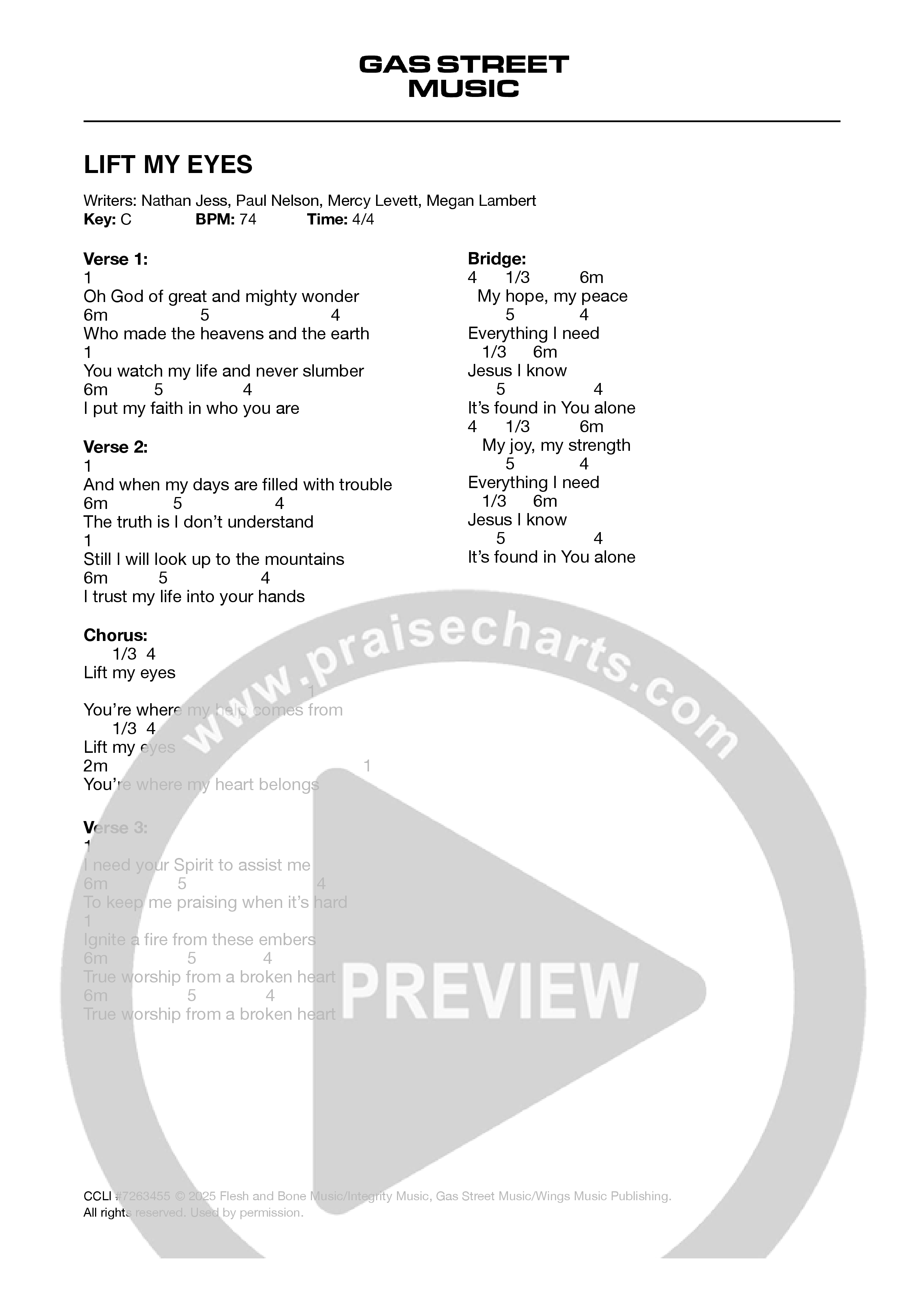 Lift My Eyes (Live) Chord Chart (Gas Street Music)