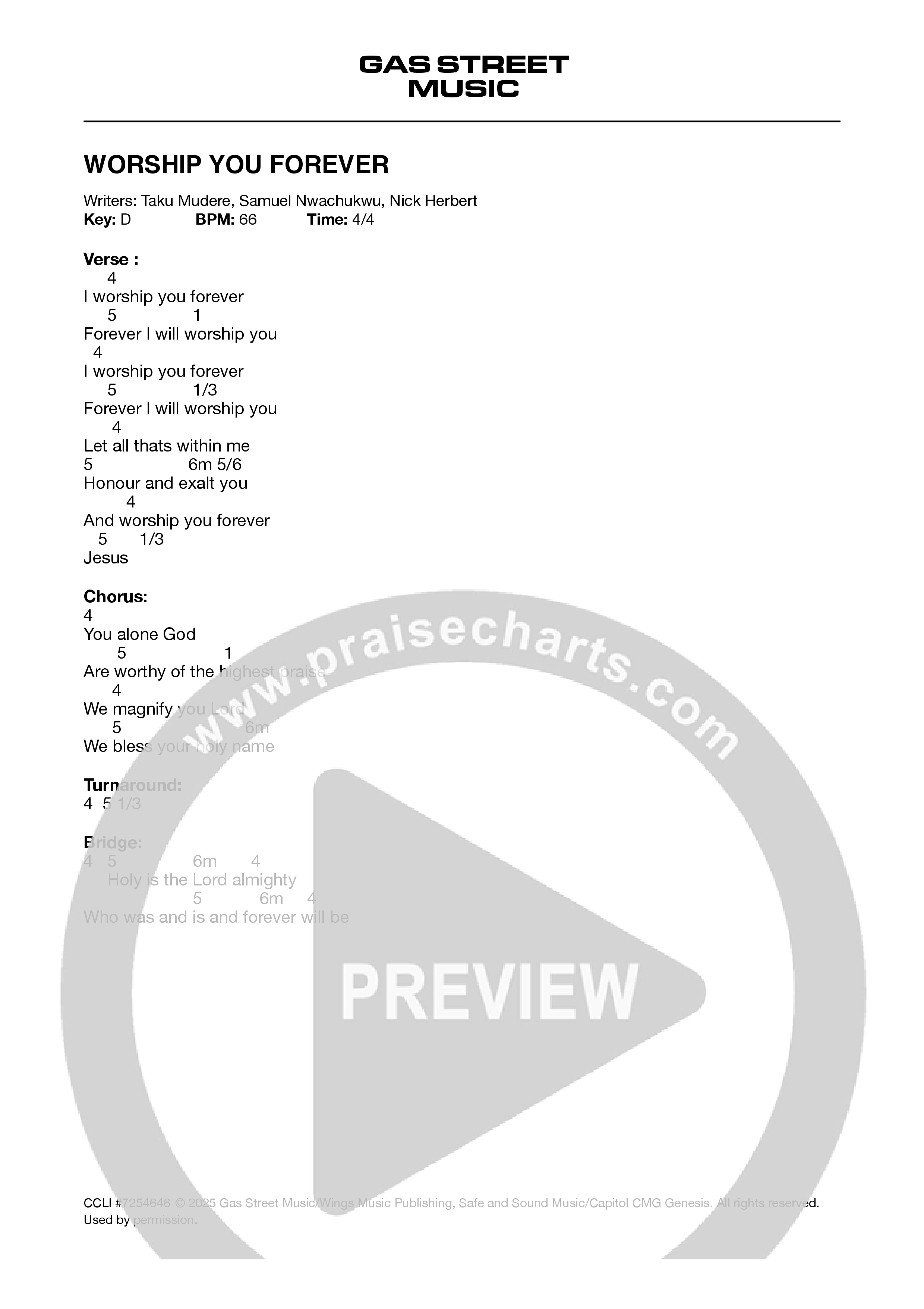 Worship You Forever Chord Chart (Gas Street Music)