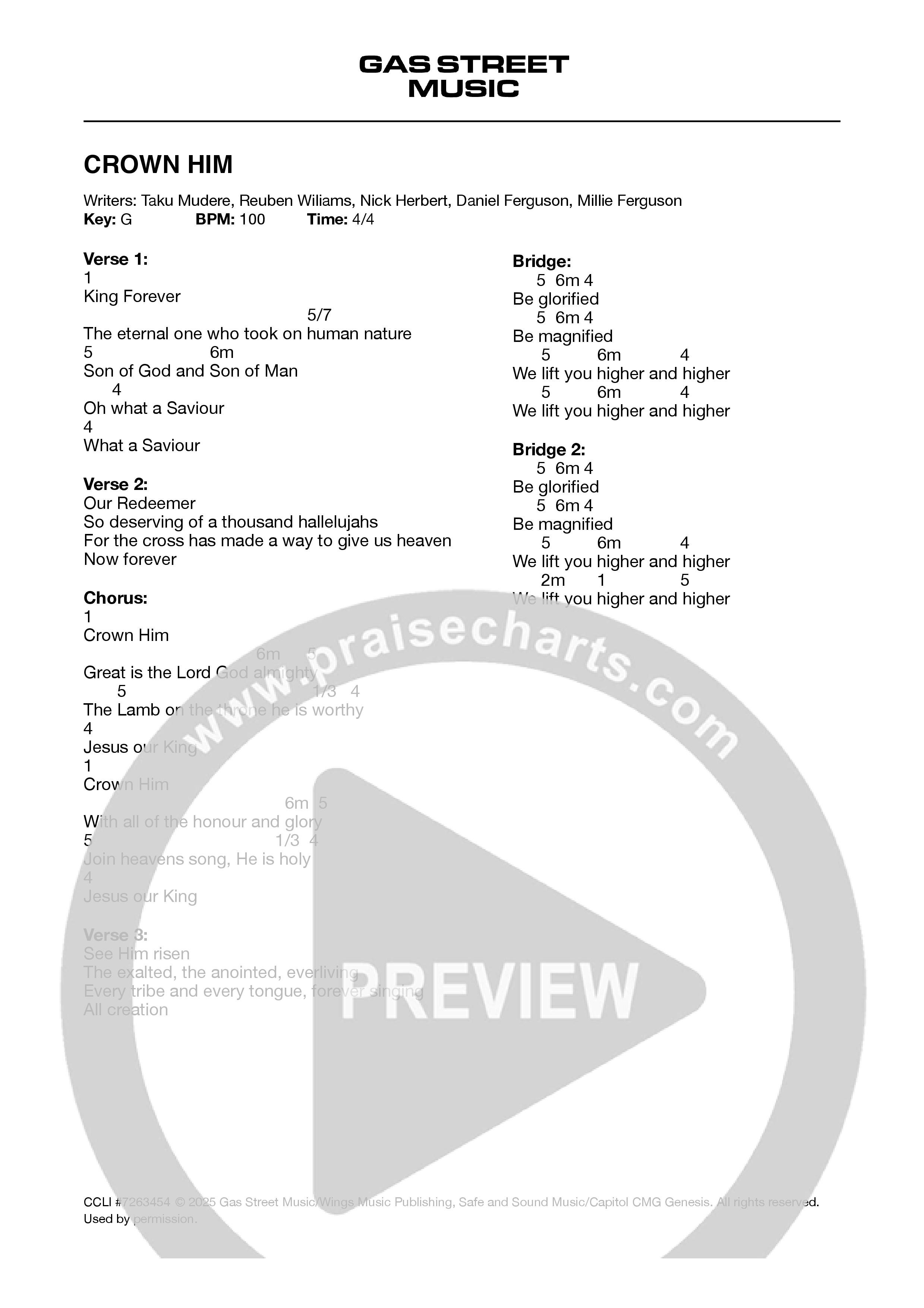 Crown Him Chord Chart (Gas Street Music)