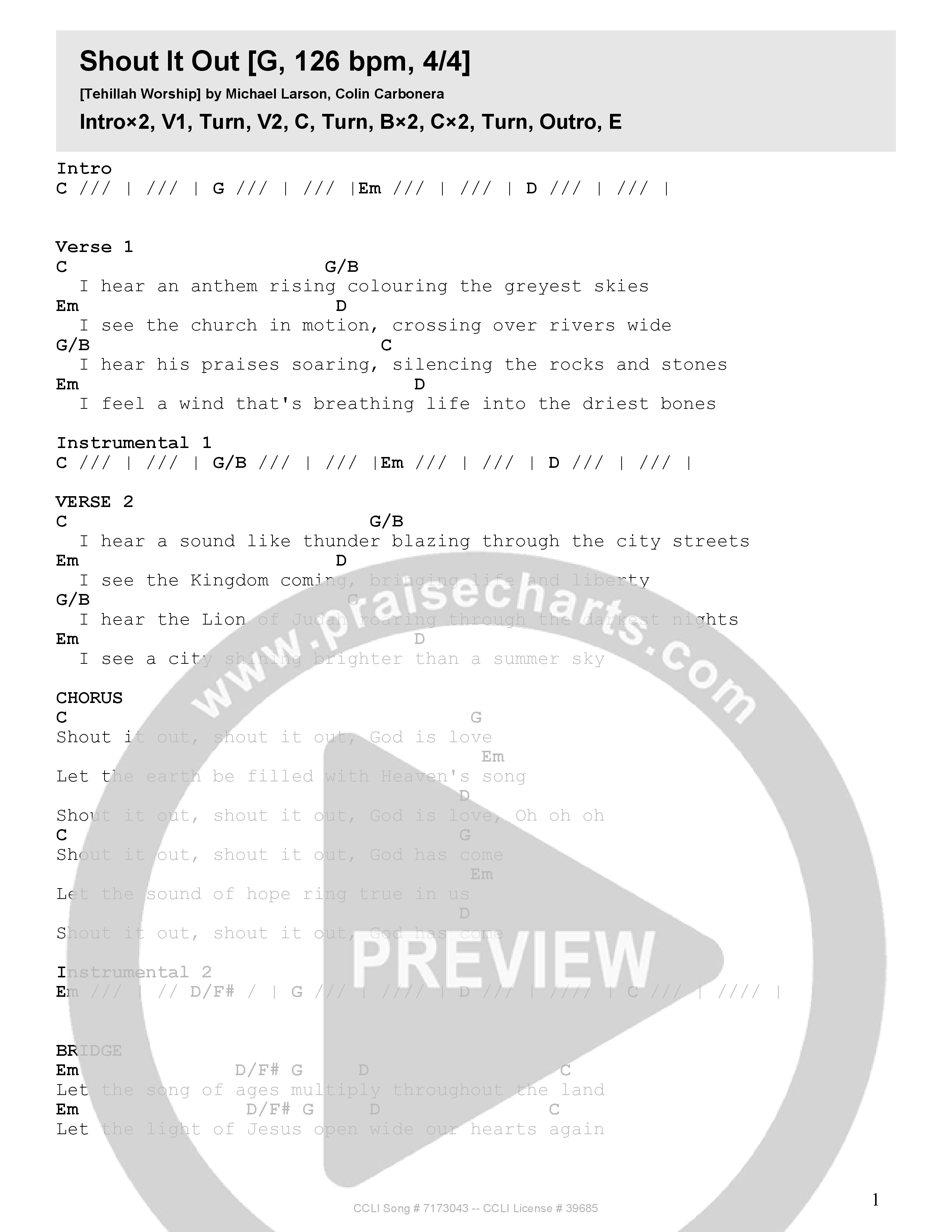 Shout It Out Chord Chart (Tehillah Worship)
