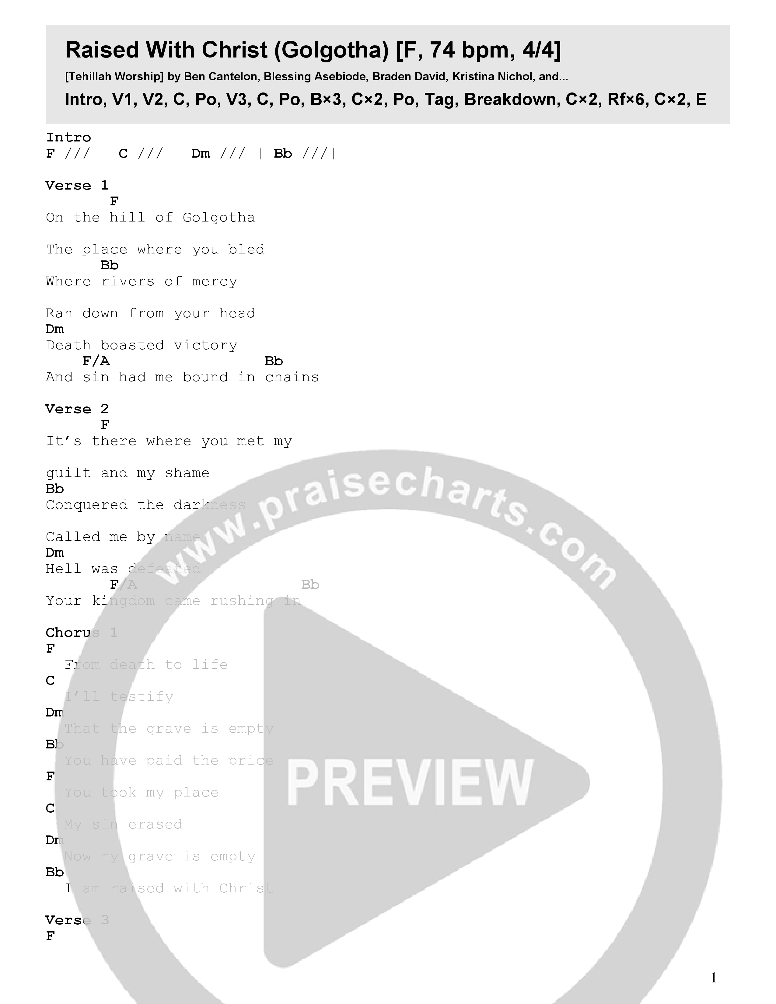 Raised With Christ (Golgotha) Chord Chart (Tehillah Worship)