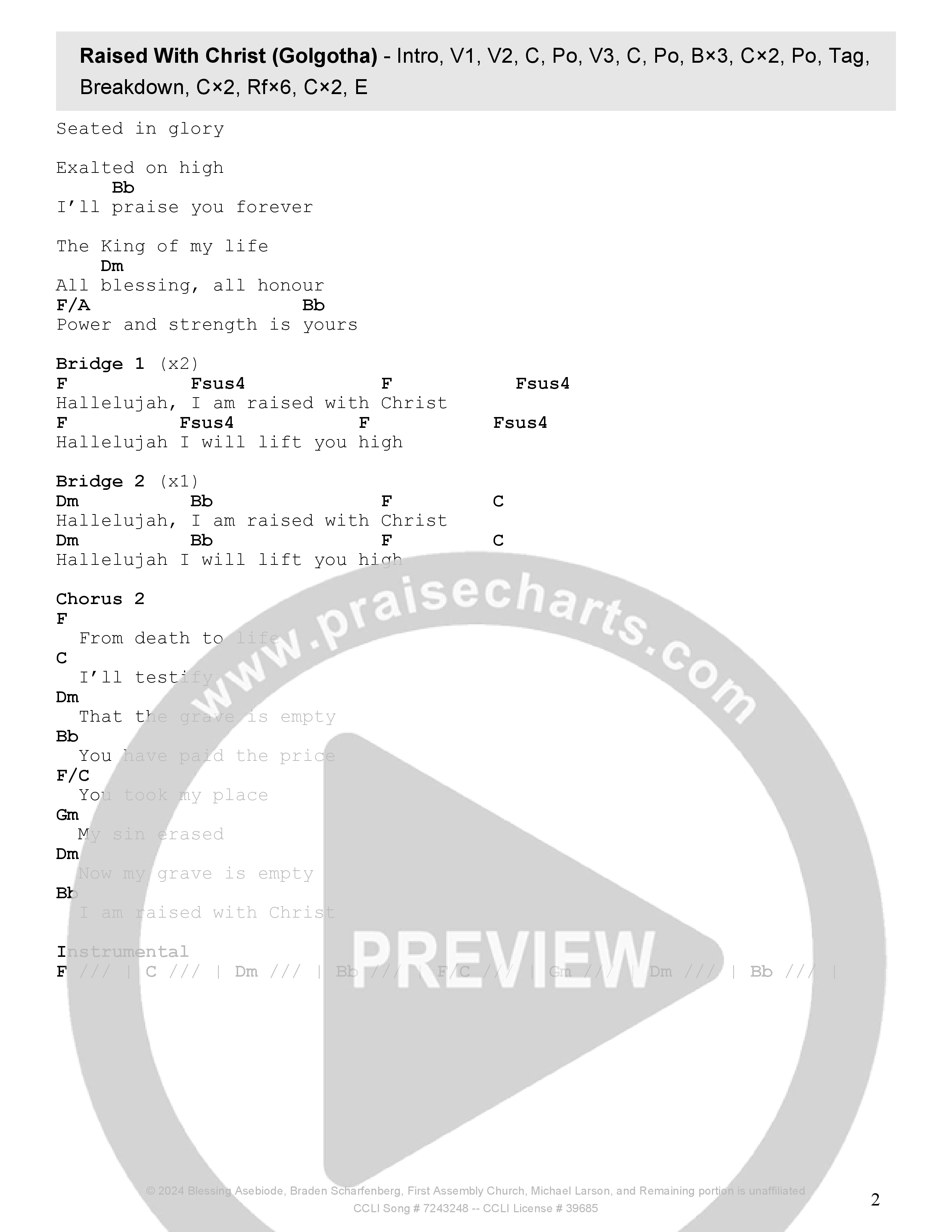 Raised With Christ (Golgotha) Chord Chart (Tehillah Worship)