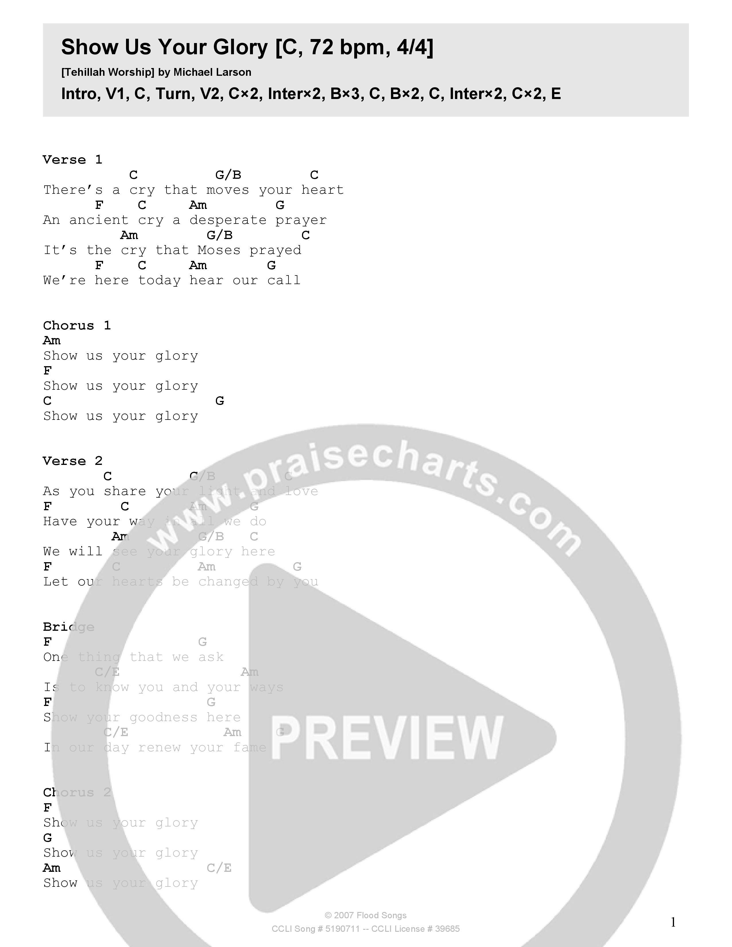 Show Us Your Glory Chord Chart (Tehillah Worship)