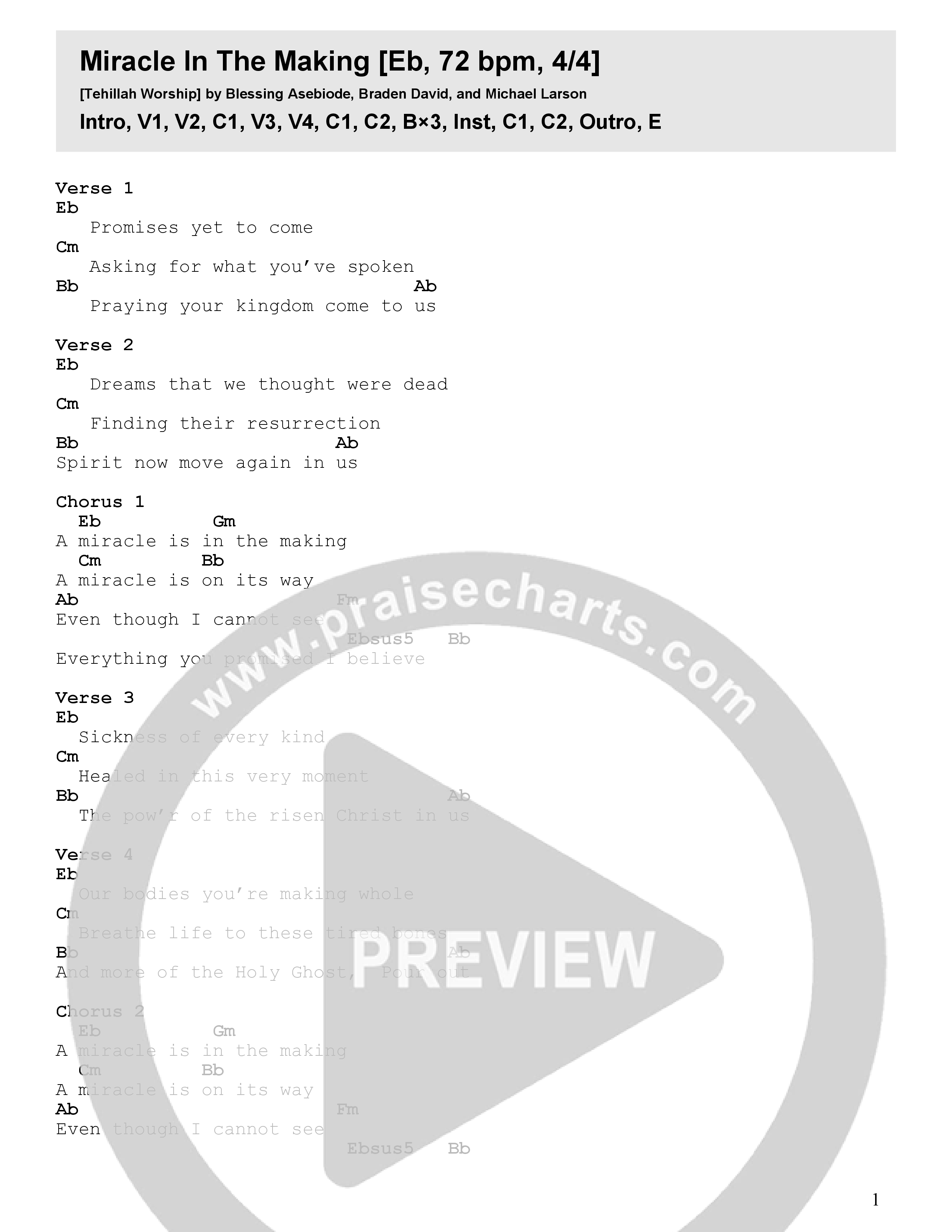 Miracle In The Making Chord Chart (Tehillah Worship)