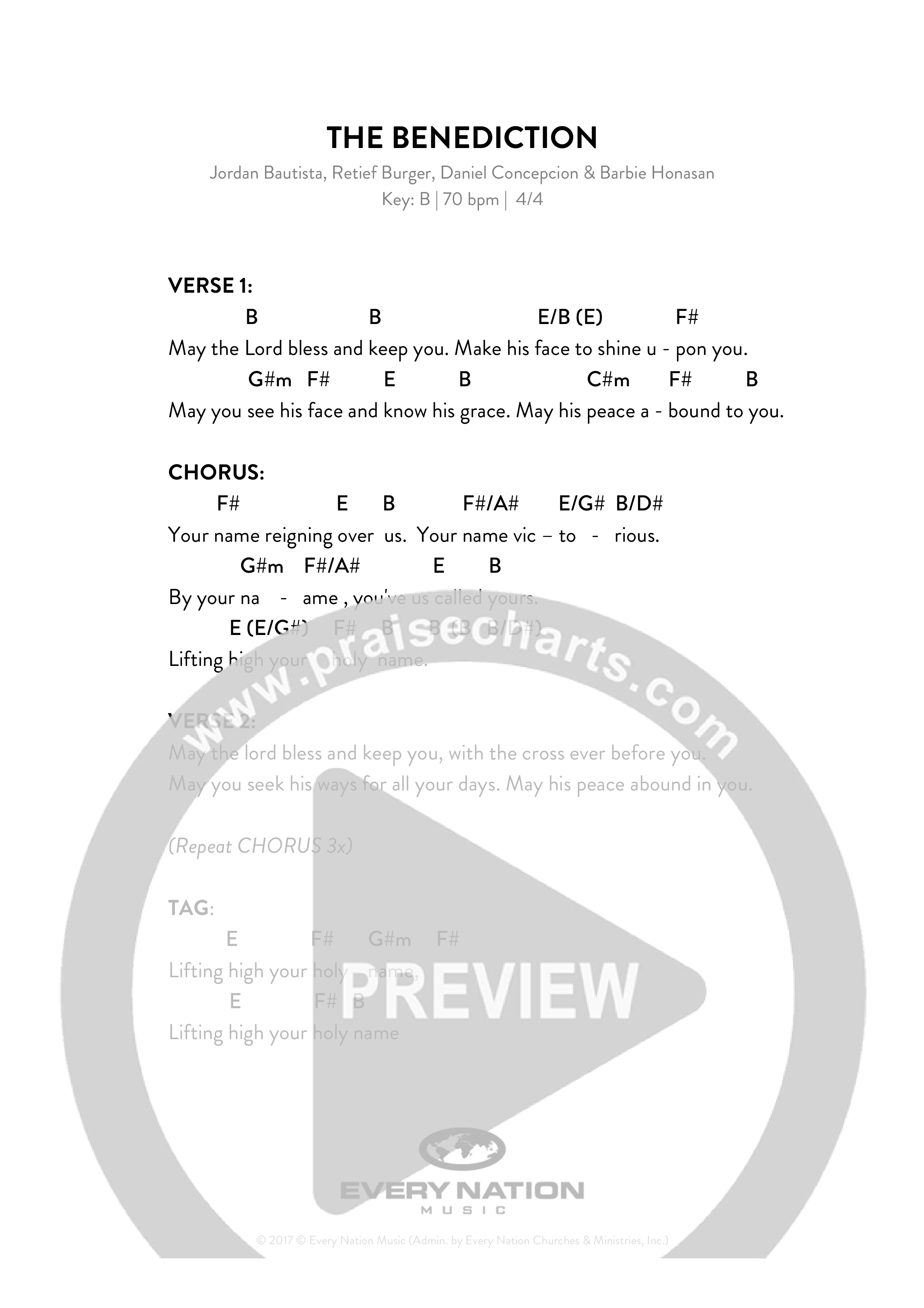 The Benediction Chord Chart (Every Nation Music)