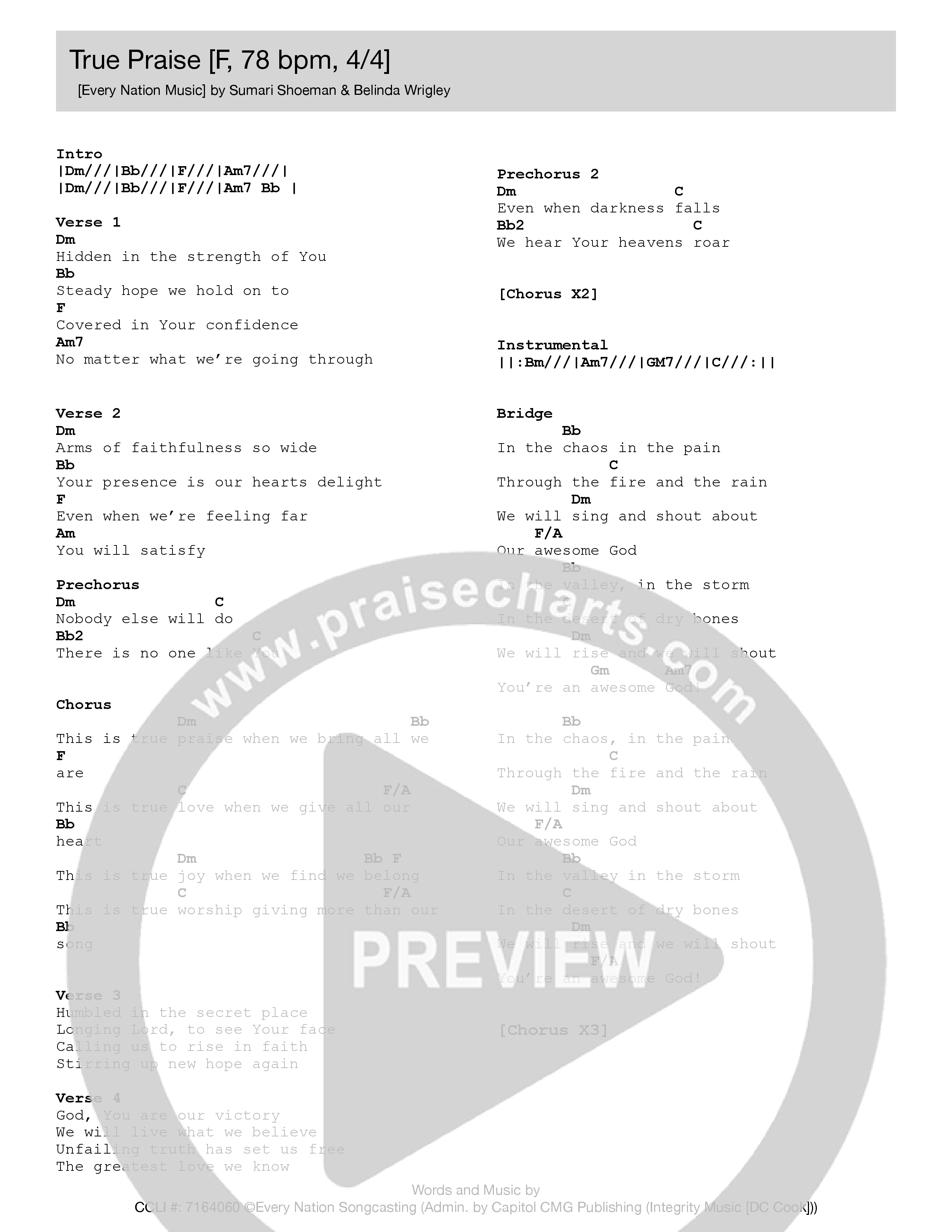 True Praise Chord Chart (Every Nation Music)
