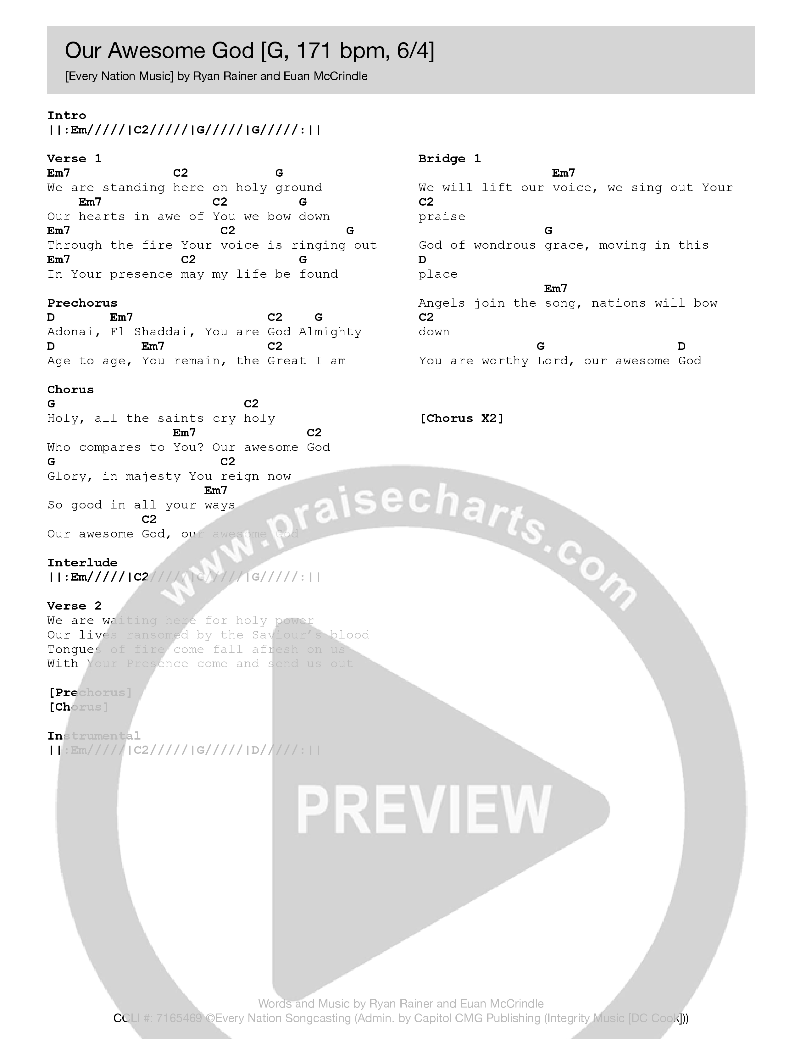 Our Awesome God Chord Chart (Every Nation Music)