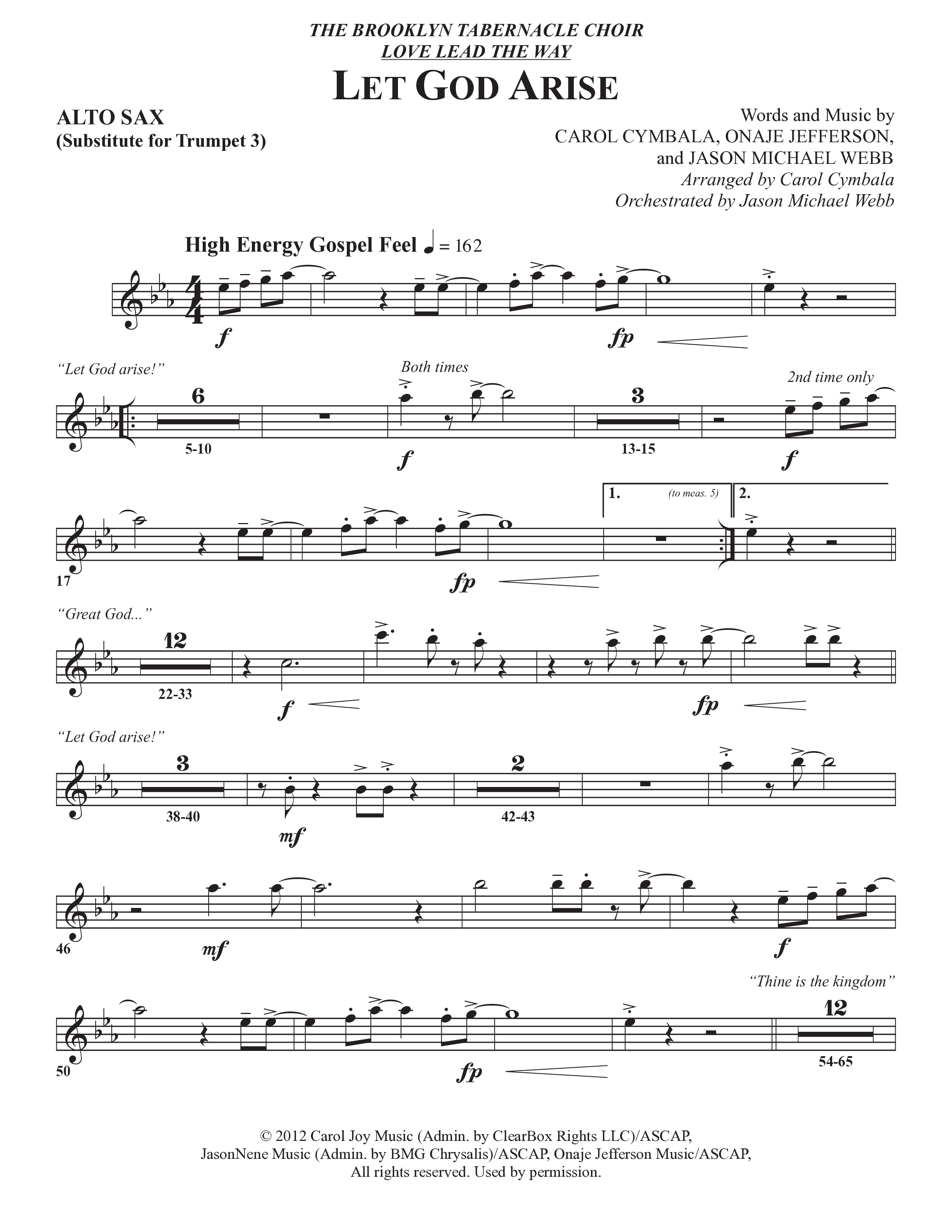 Let God Arise (Choral Anthem SATB) Alto Sax (The Brooklyn Tabernacle Choir / Arr. Carol Cymbala / Orch. Jason Michael Webb)