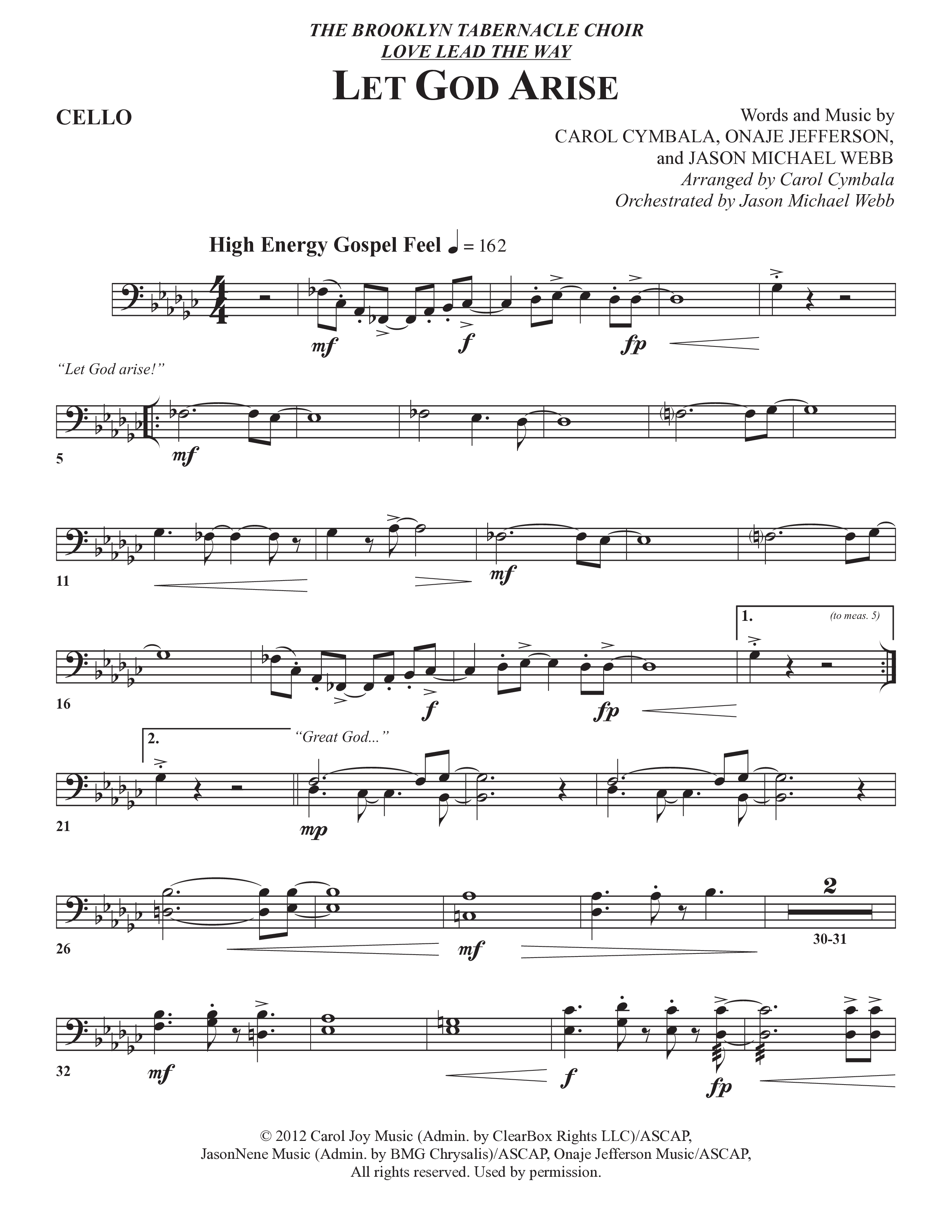 Let God Arise (Choral Anthem SATB) Cello (The Brooklyn Tabernacle Choir / Arr. Carol Cymbala / Orch. Jason Michael Webb)