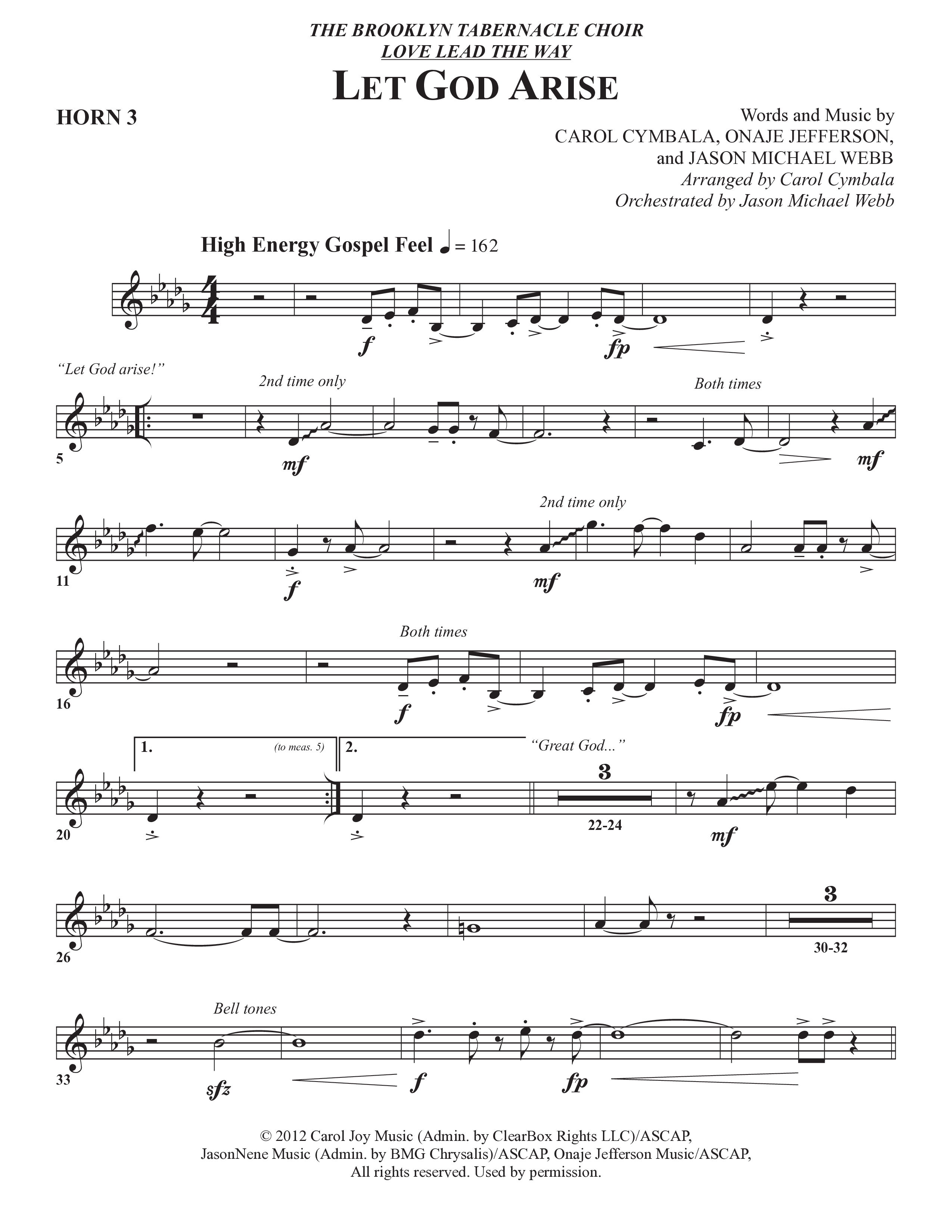 Let God Arise (Choral Anthem SATB) French Horn 3 (The Brooklyn Tabernacle Choir / Arr. Carol Cymbala / Orch. Jason Michael Webb)