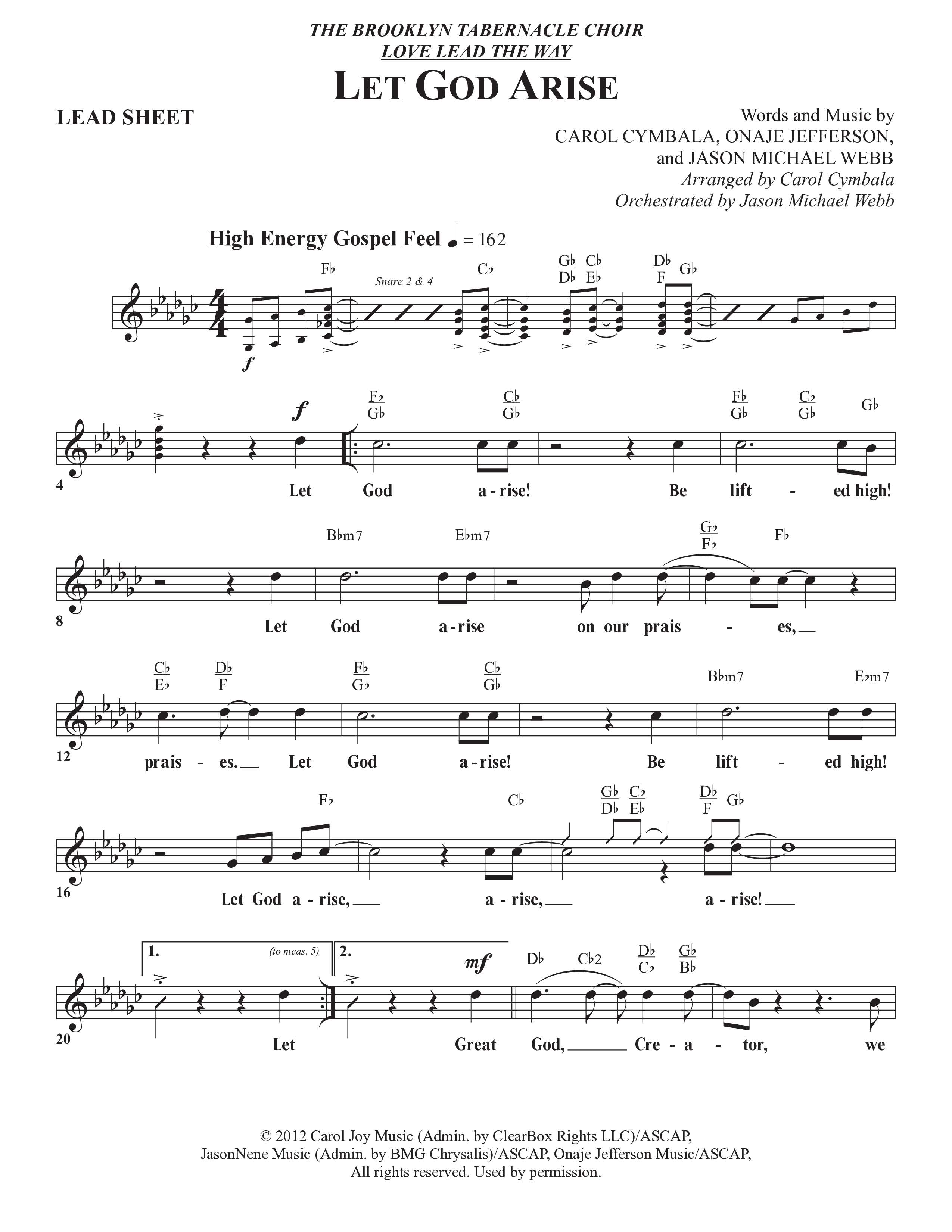 Let God Arise (Choral Anthem SATB) Lead Sheet (Melody) (The Brooklyn Tabernacle Choir / Arr. Carol Cymbala / Orch. Jason Michael Webb)