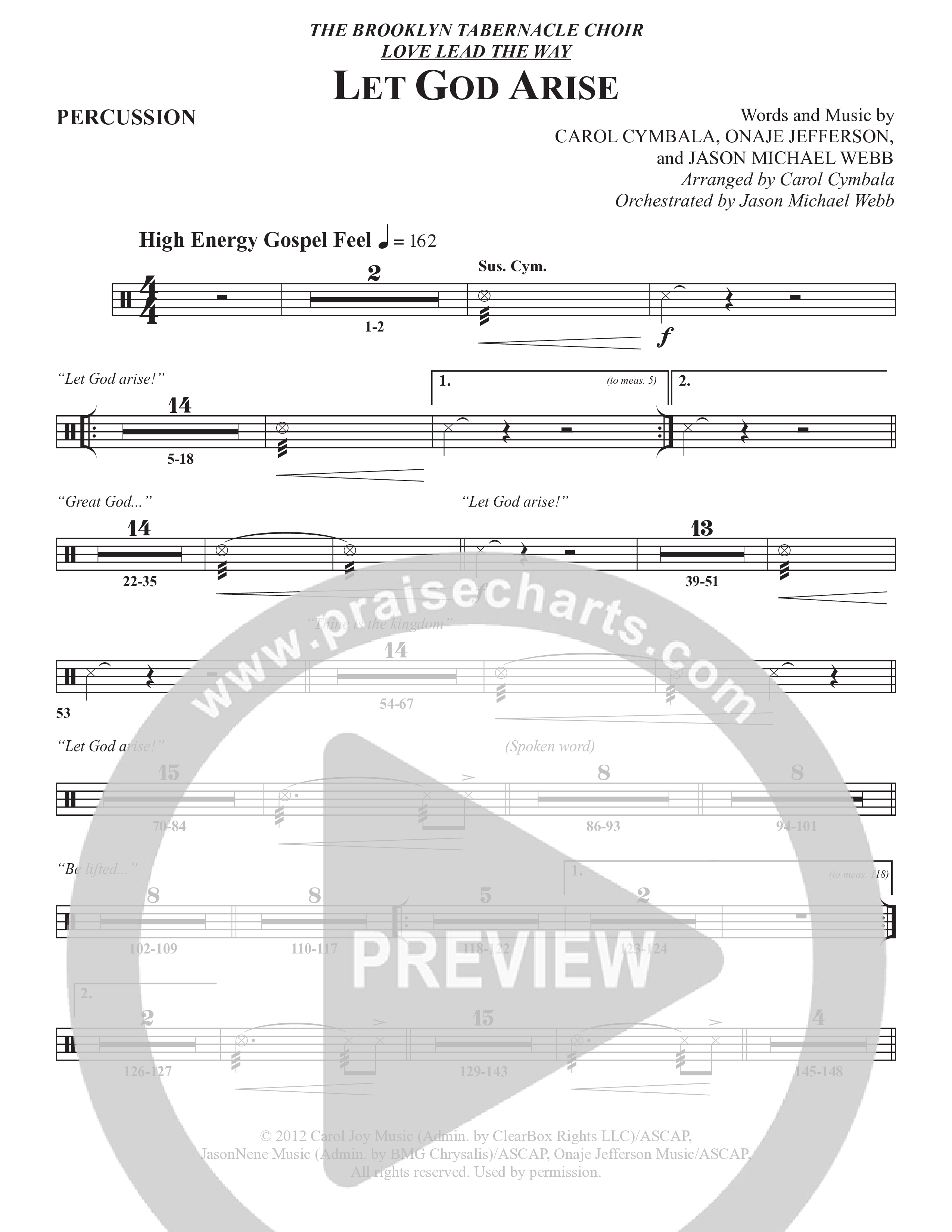 Let God Arise (Choral Anthem SATB) Percussion (The Brooklyn Tabernacle Choir / Arr. Carol Cymbala / Orch. Jason Michael Webb)
