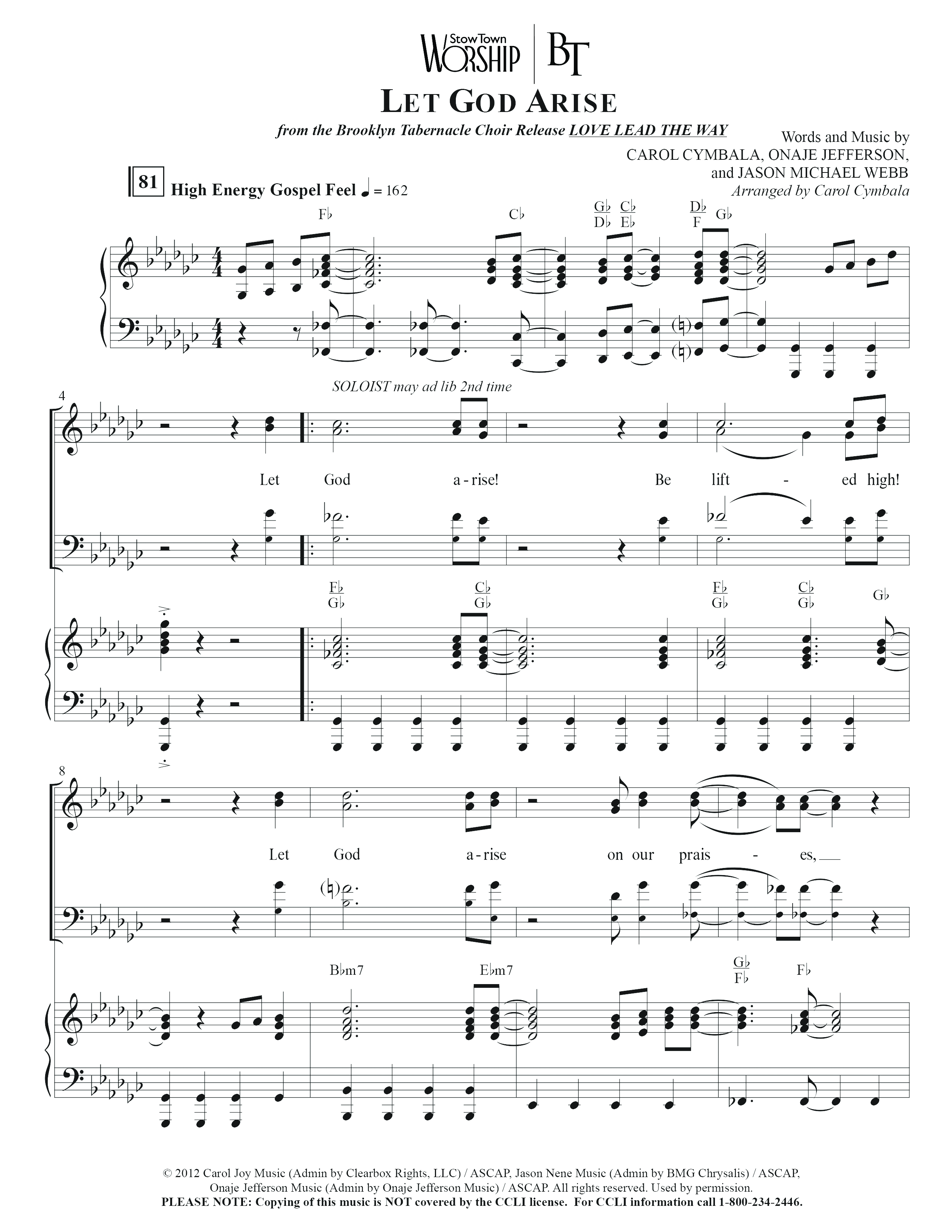 Let God Arise (Choral Anthem SATB) Anthem (SATB/Piano) (The Brooklyn Tabernacle Choir / Arr. Carol Cymbala / Orch. Jason Michael Webb)