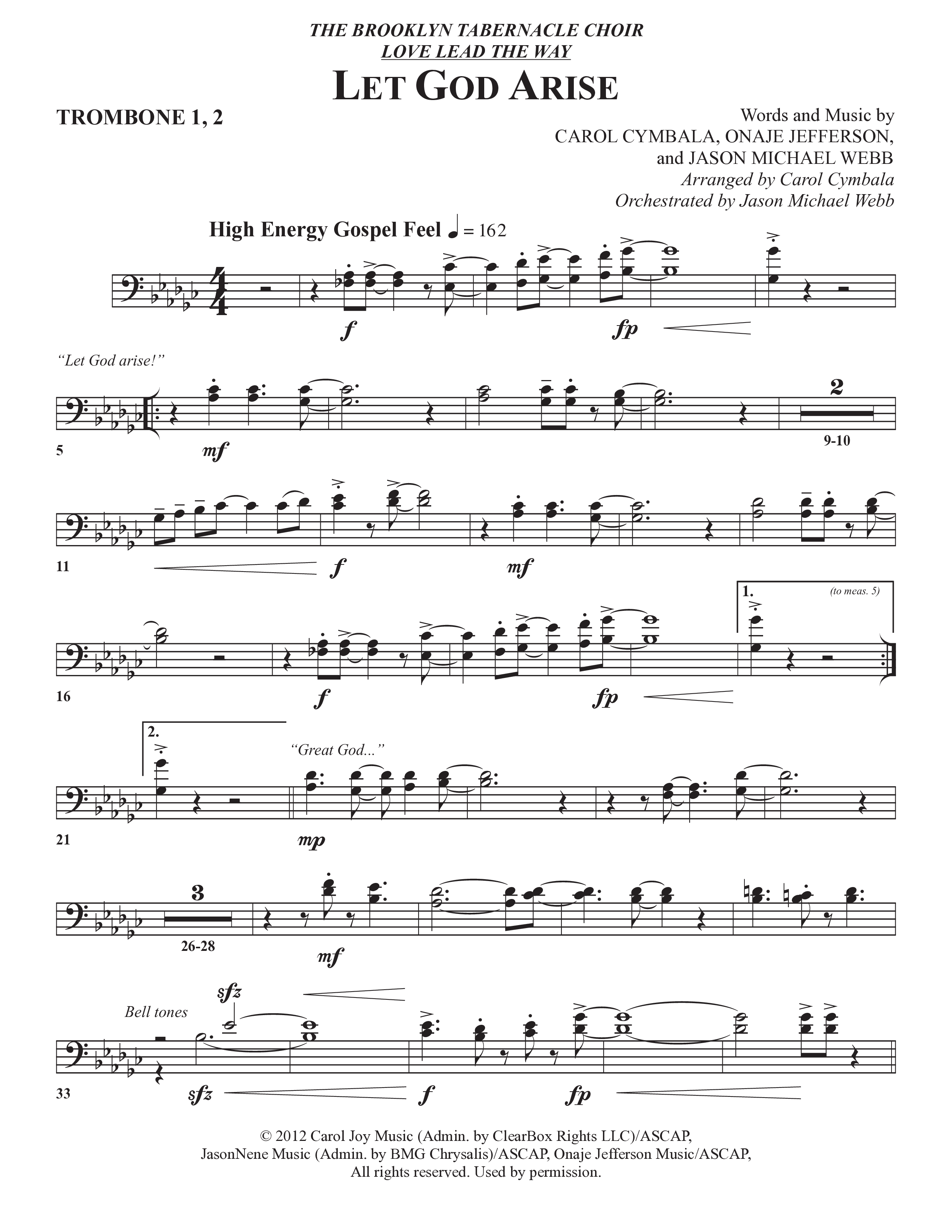 Let God Arise (Choral Anthem SATB) Trombone 1/2 (The Brooklyn Tabernacle Choir / Arr. Carol Cymbala / Orch. Jason Michael Webb)