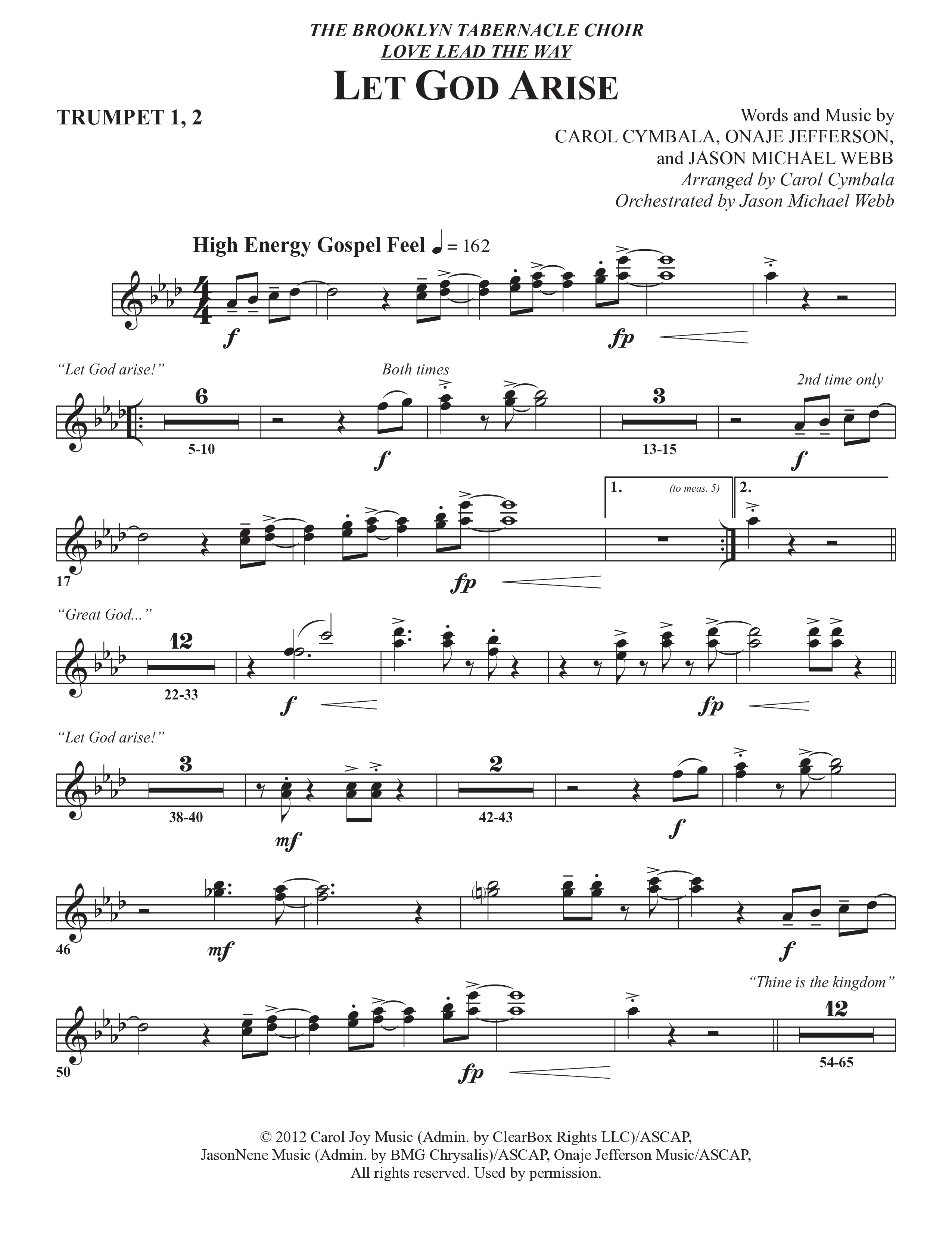 Let God Arise (Choral Anthem SATB) Trumpet 1,2 (The Brooklyn Tabernacle Choir / Arr. Carol Cymbala / Orch. Jason Michael Webb)