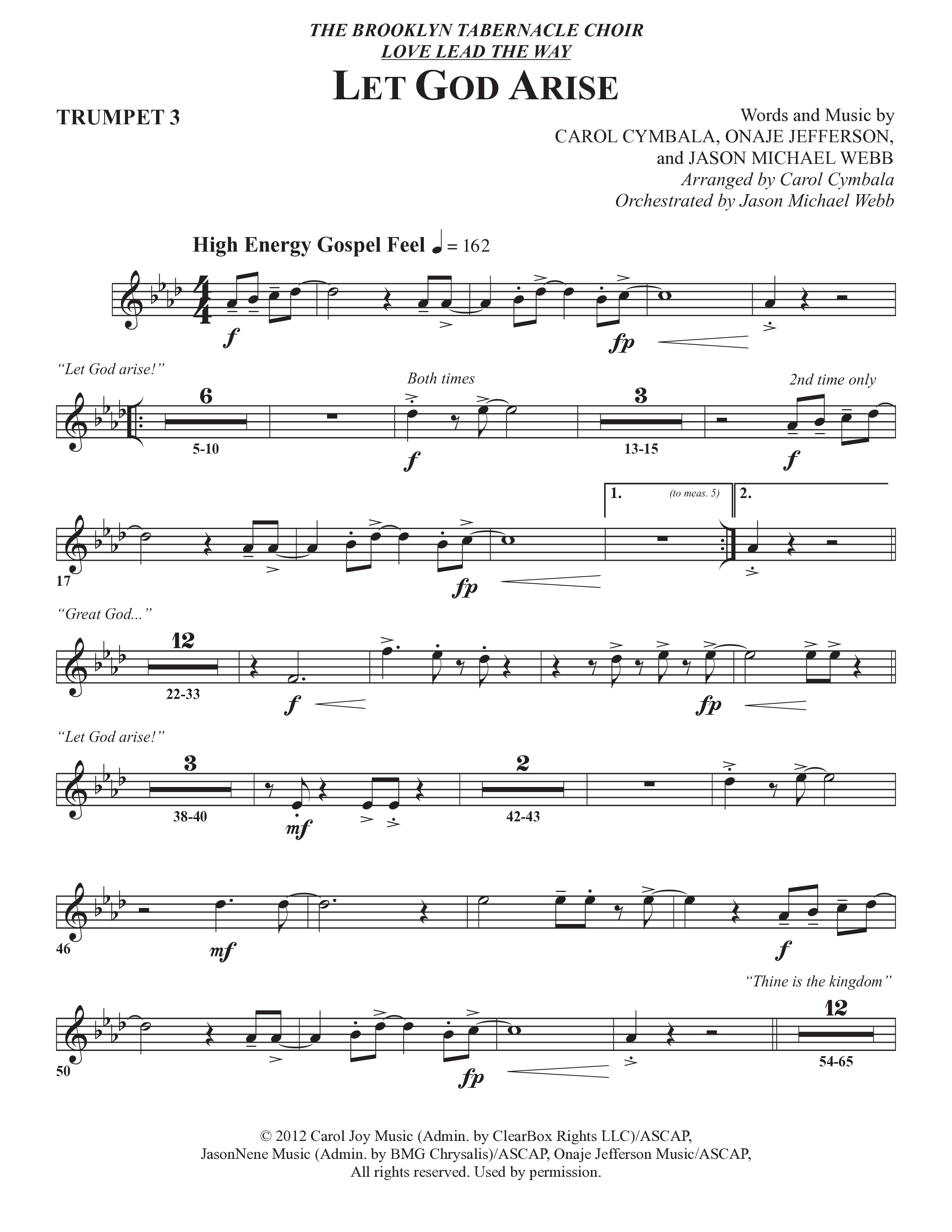 Let God Arise (Choral Anthem SATB) Trumpet 3 (The Brooklyn Tabernacle Choir / Arr. Carol Cymbala / Orch. Jason Michael Webb)
