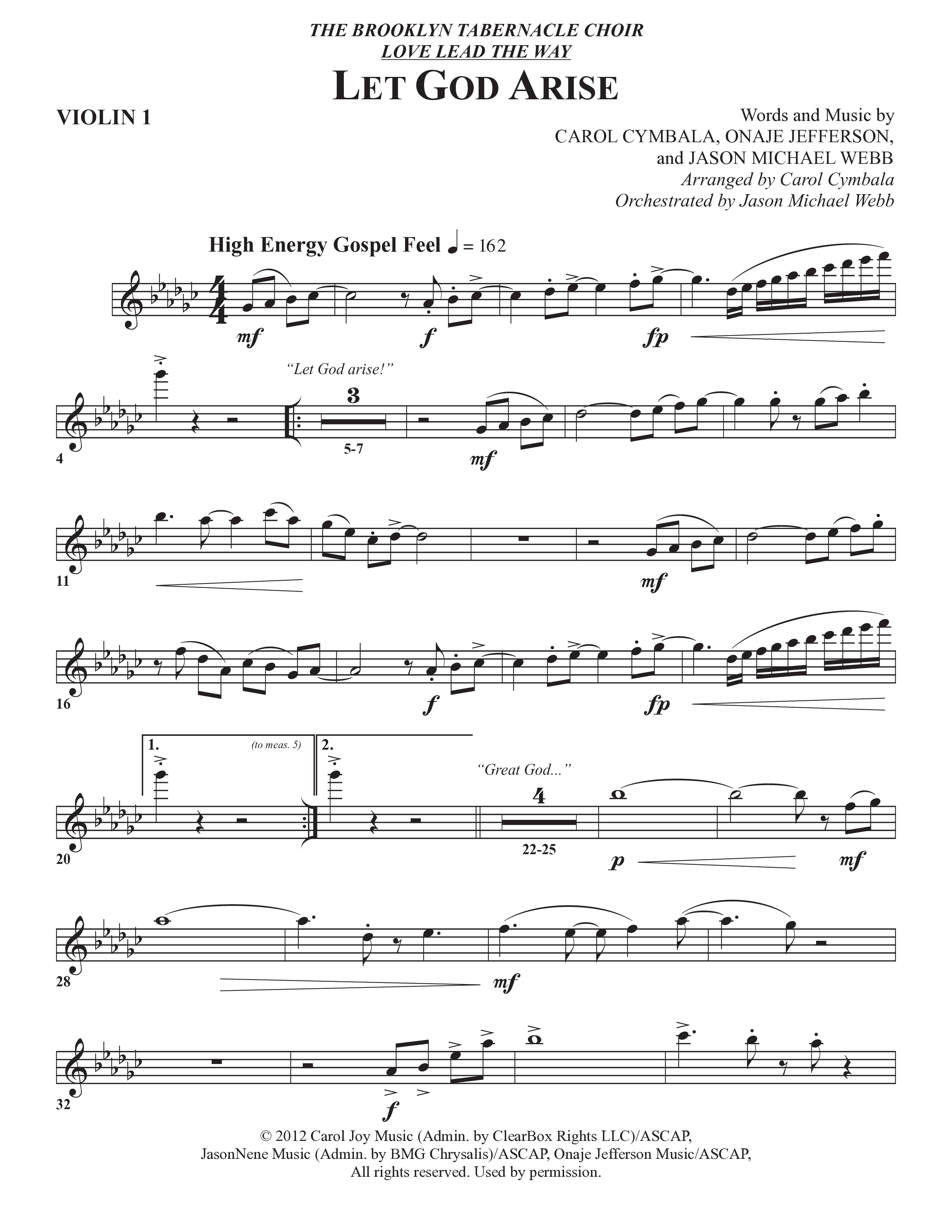 Let God Arise (Choral Anthem SATB) Violin 1 (The Brooklyn Tabernacle Choir / Arr. Carol Cymbala / Orch. Jason Michael Webb)