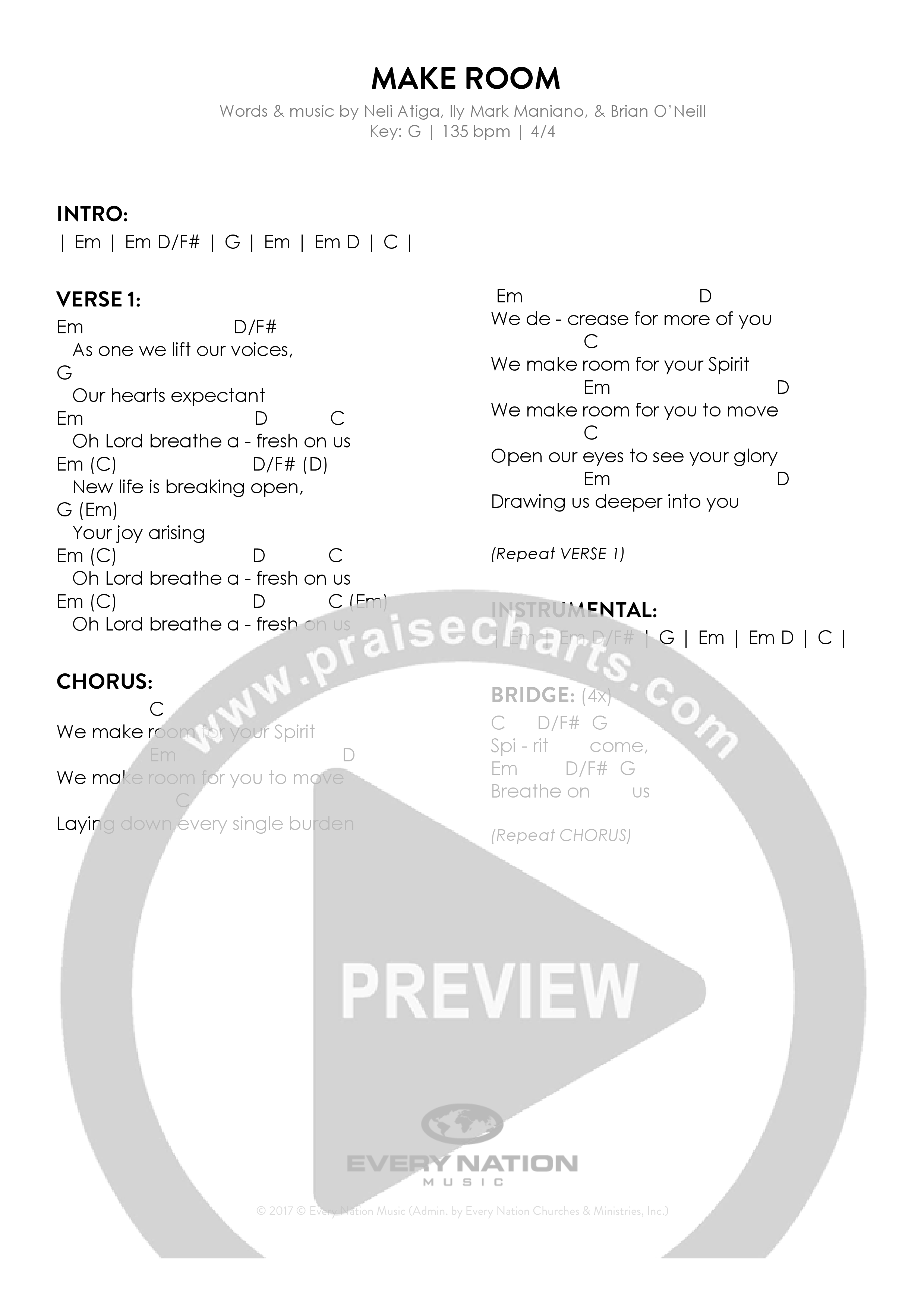 Make Room Chord Chart (Every Nation Music)