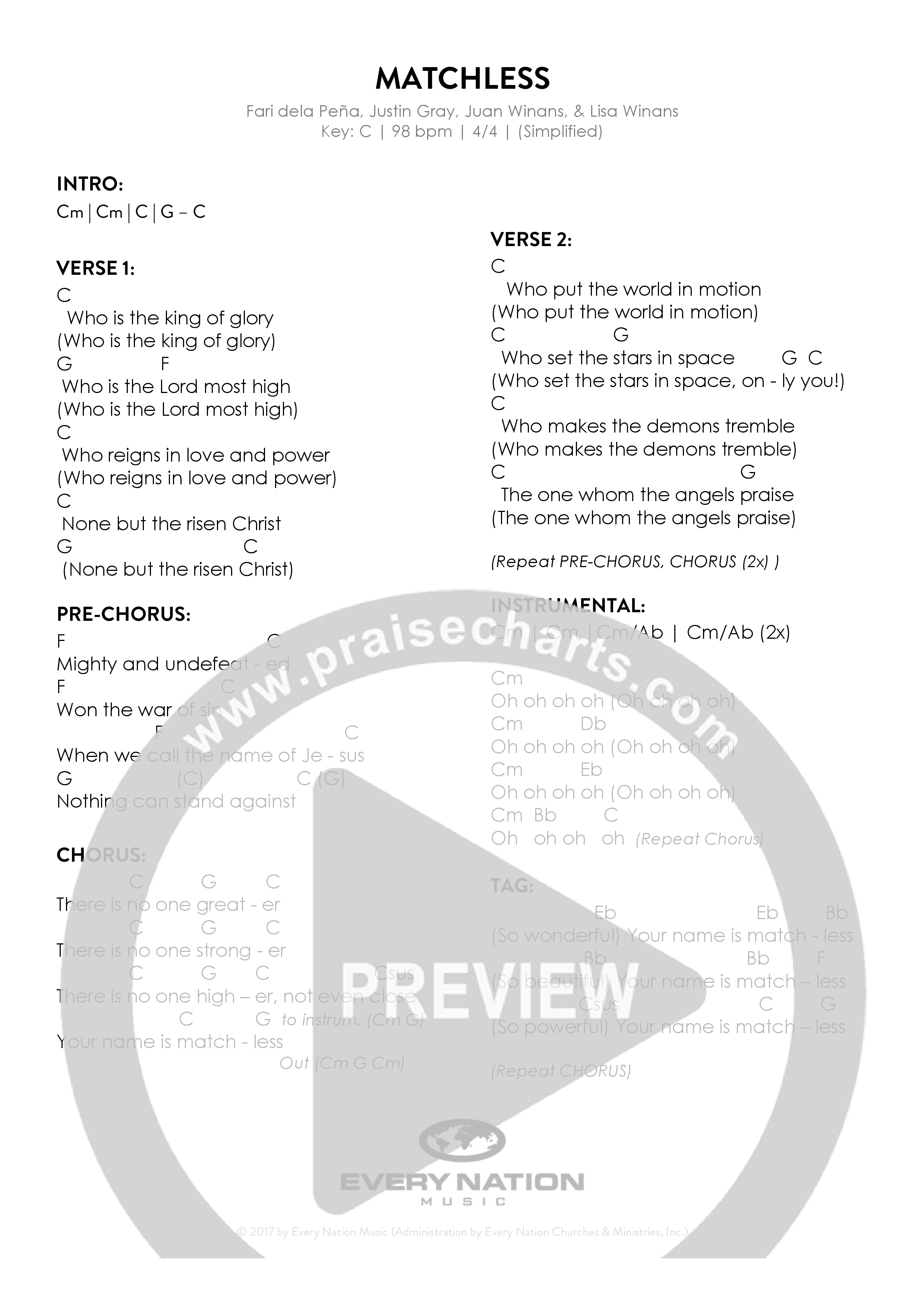 Matchless Chord Chart (Every Nation Music)