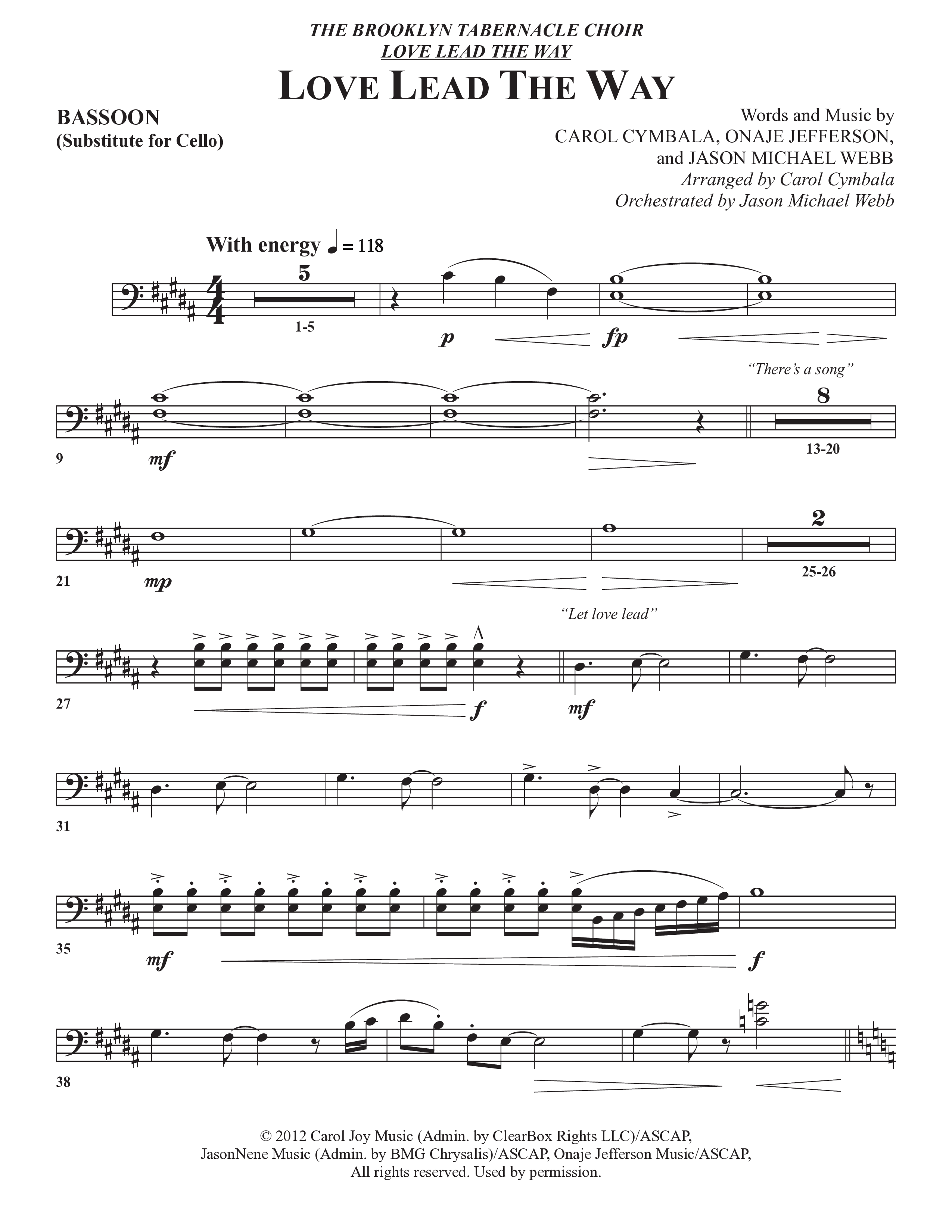 Love Lead The Way (Choral Anthem SATB) Bassoon (The Brooklyn Tabernacle Choir / Arr. Carol Cymbala / Orch. Jason Michael Webb)