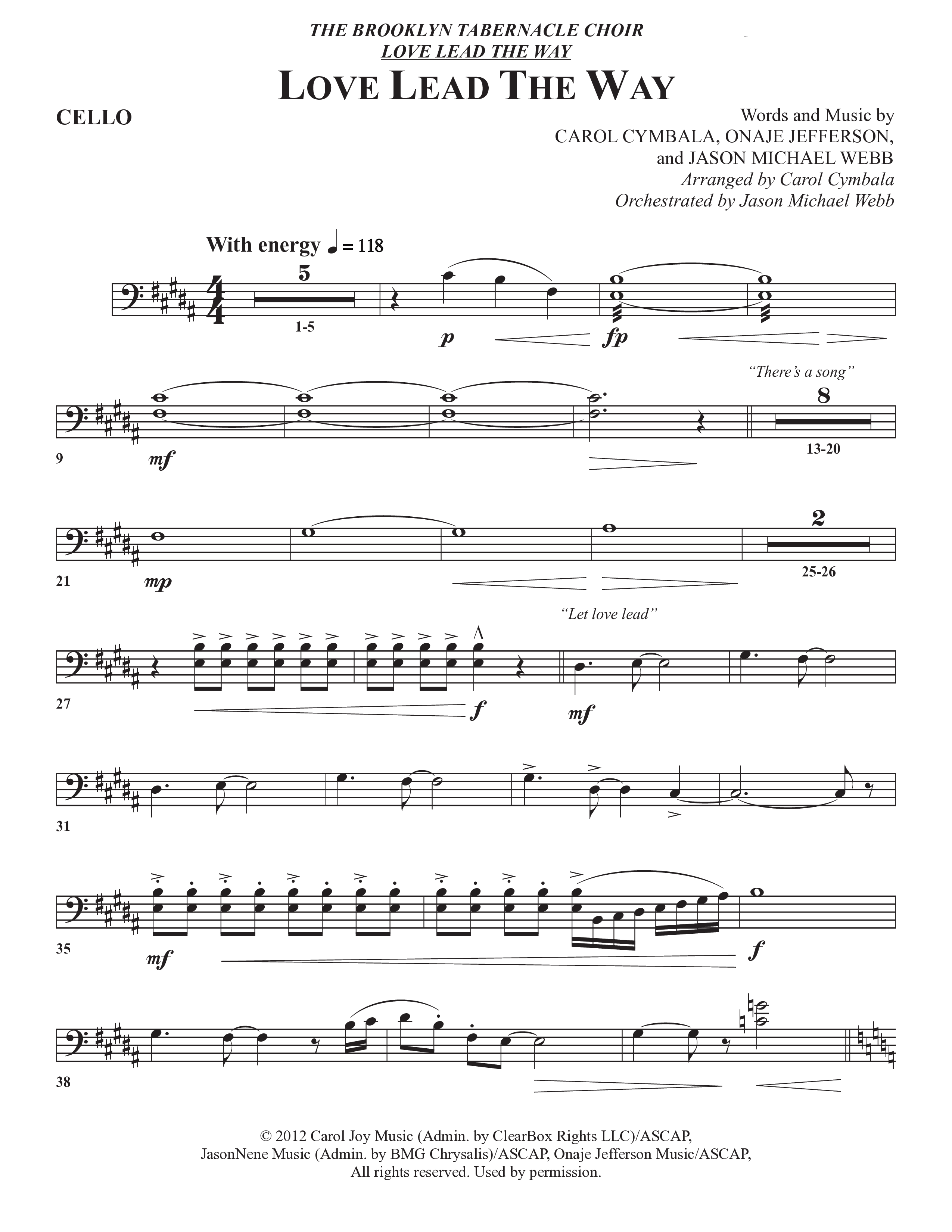 Love Lead The Way (Choral Anthem SATB) Cello (The Brooklyn Tabernacle Choir / Arr. Carol Cymbala / Orch. Jason Michael Webb)