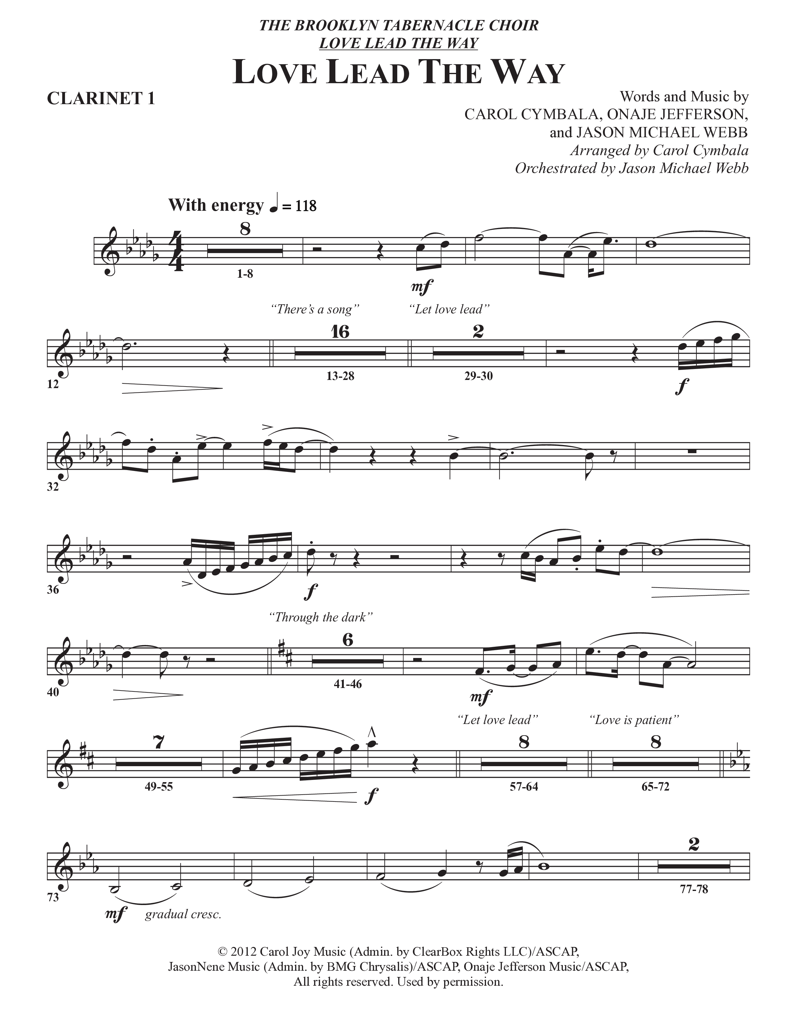 Love Lead The Way (Choral Anthem SATB) Clarinet (The Brooklyn Tabernacle Choir / Arr. Carol Cymbala / Orch. Jason Michael Webb)